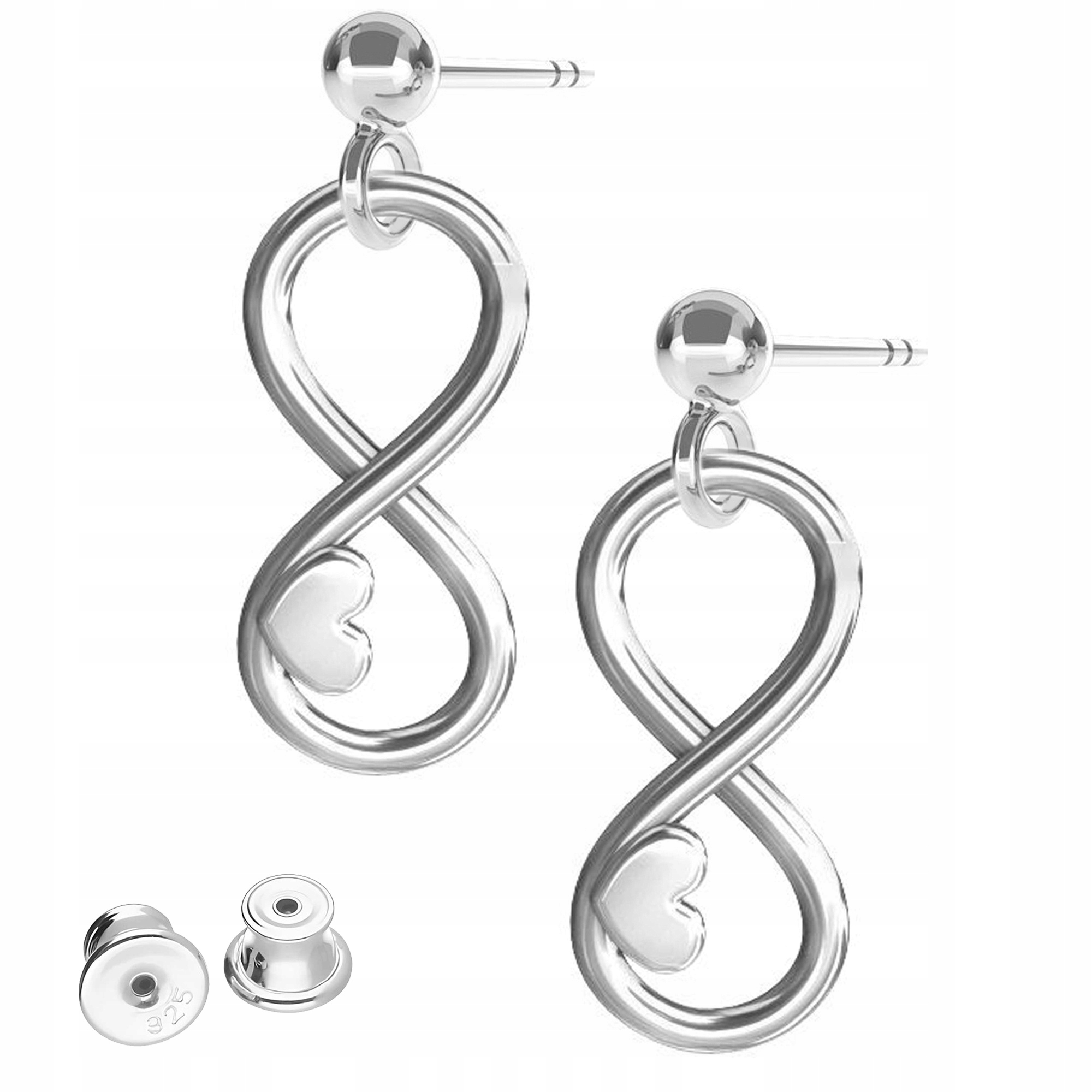 Náušnice Stříbrná Srdce s nekonečnem Osmička Srdíčka Stříbro 925