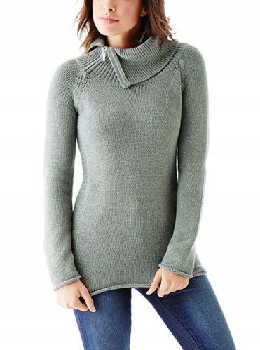 Guess dámský svetr Damita Zip Collar Sweater šedá S