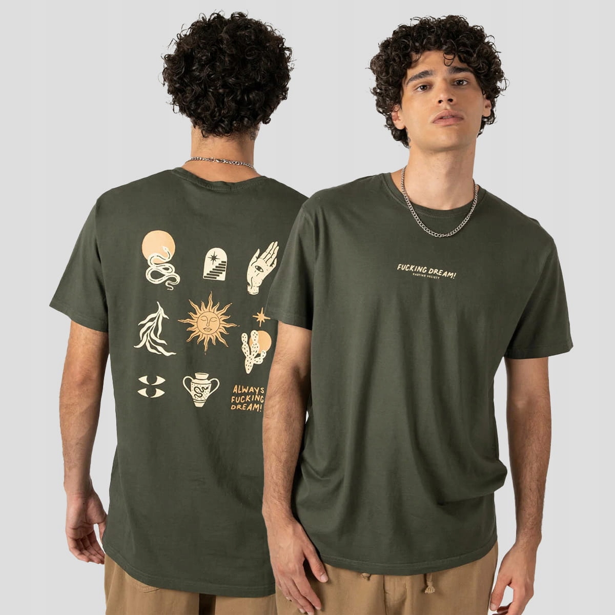 Tričko Kaotiko Washed Aztec Elements S, Khaki, Městské