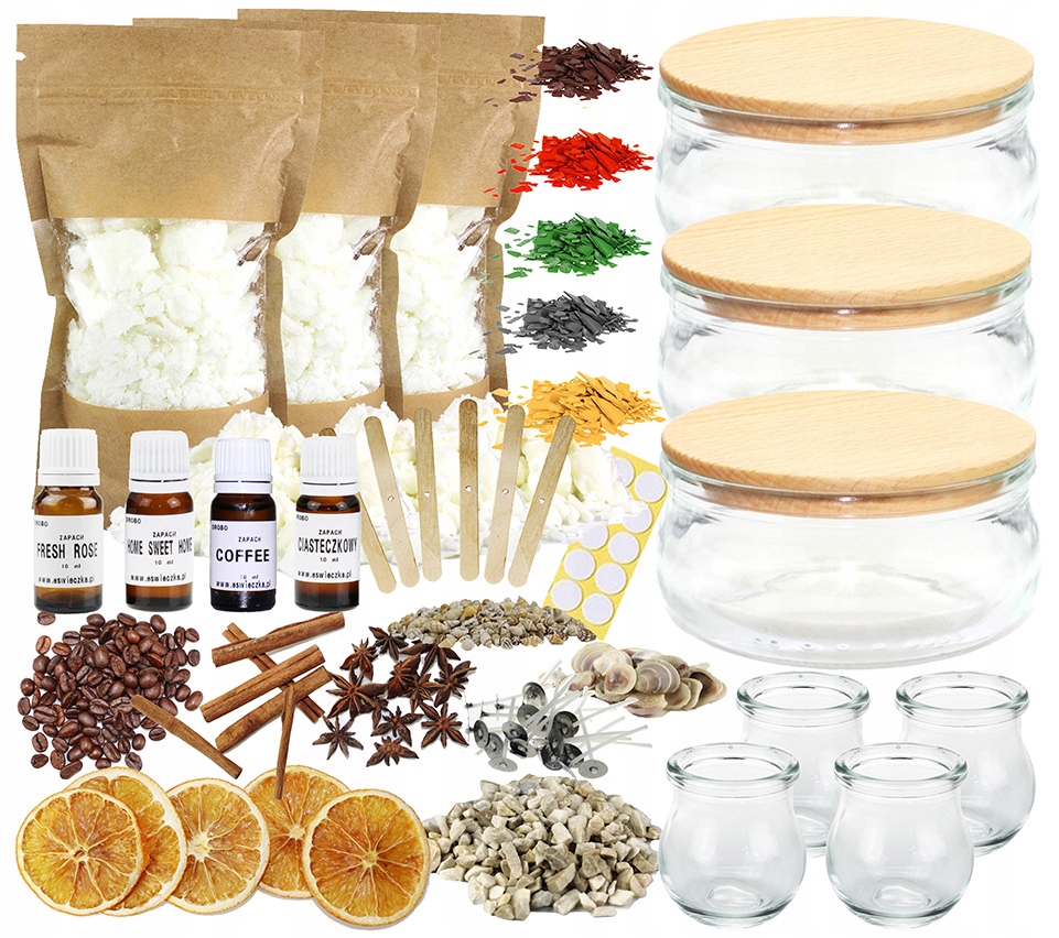 Velká sada na výrobu sójových svíček, elegantní sklo s víkem o objemu 210 ml