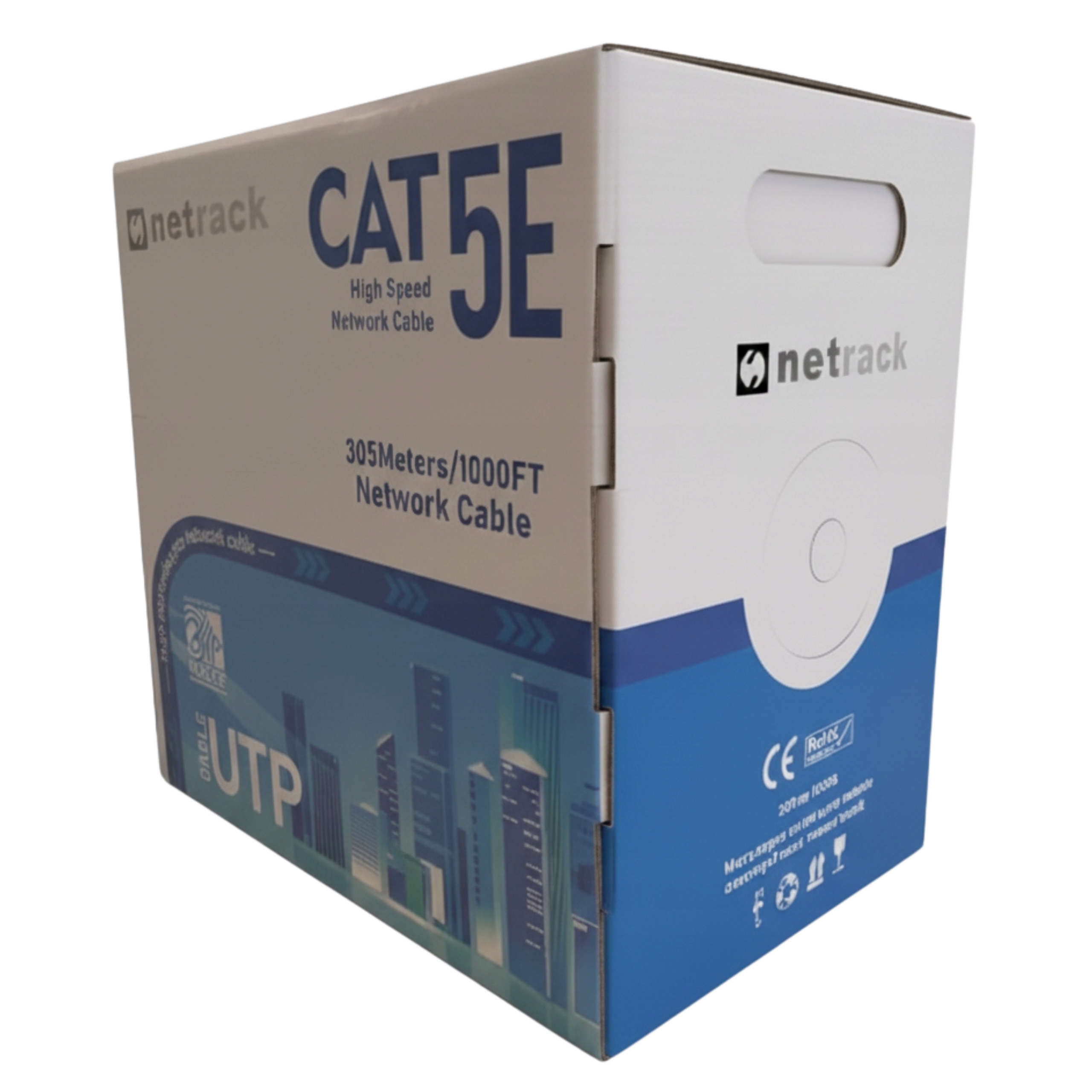 Kabel sieciowy skrętka Lan kat. 5e Utp 100m Cu 100% Miedź Netrack biały