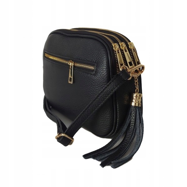 Módní Černá Kožená Kabelka Přes Rameno V Italském STYLU_3 Komory