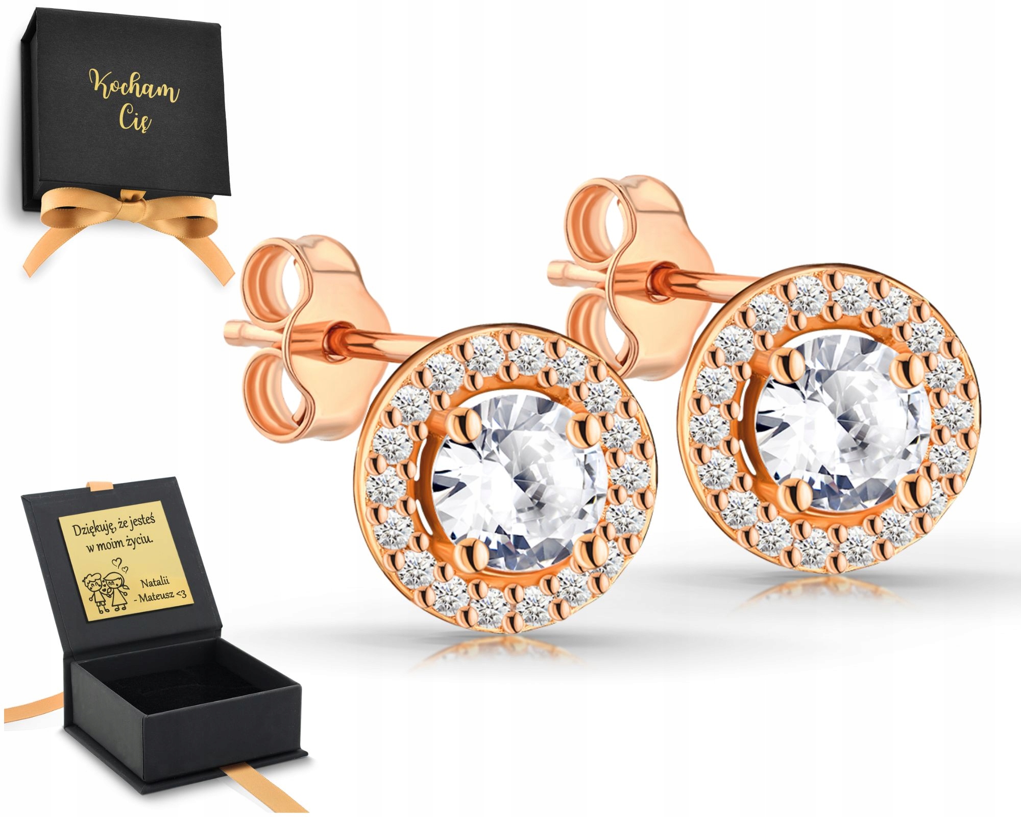 Růžové Zlaté Kulaté Náušnice Se Zirkony 925