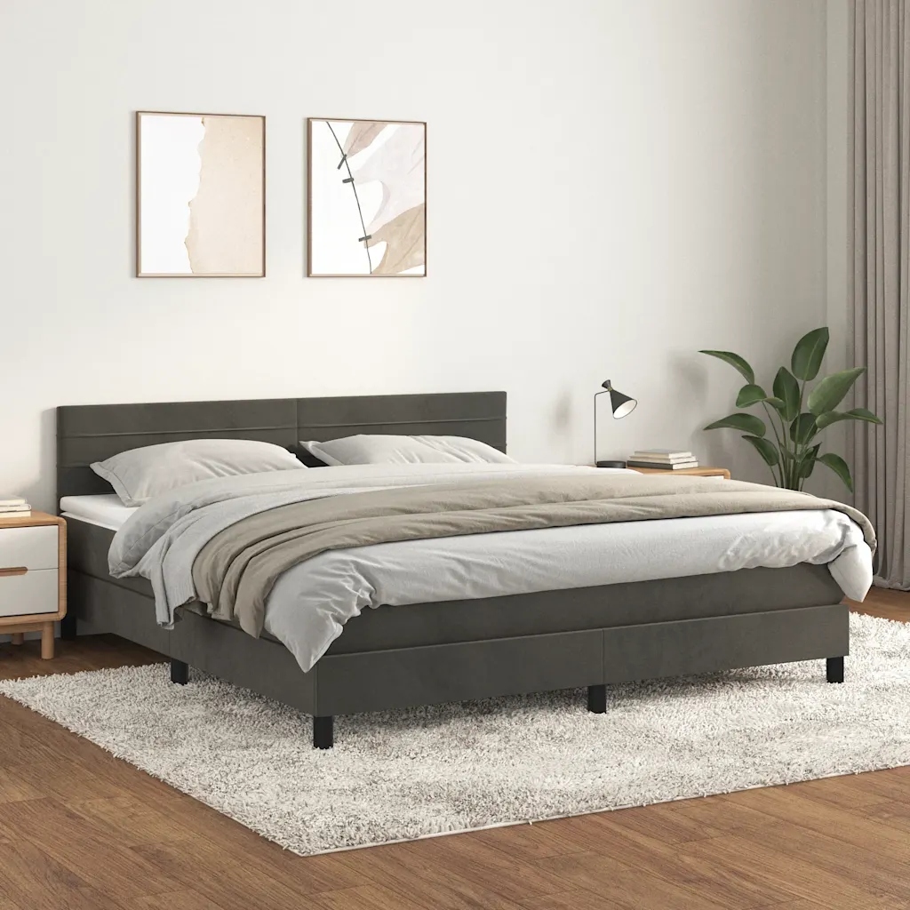 Box spring postel s matrací tmavě šedá 180x200 cm samet Šedá 3141378