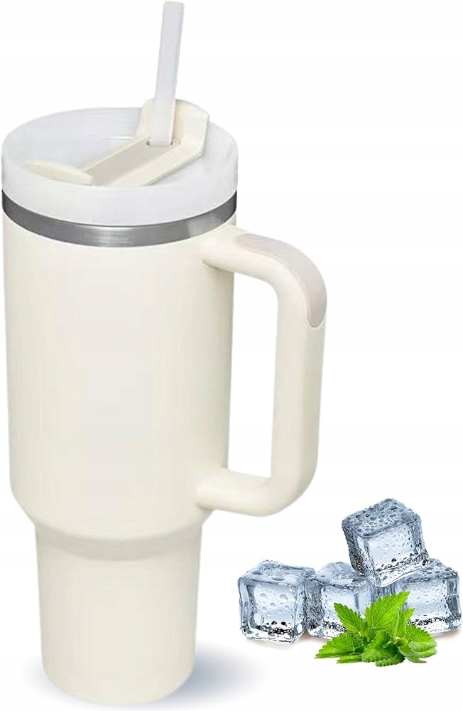 Kubek termiczny ze słomką i uchwytem termos 1200ml kremowy
