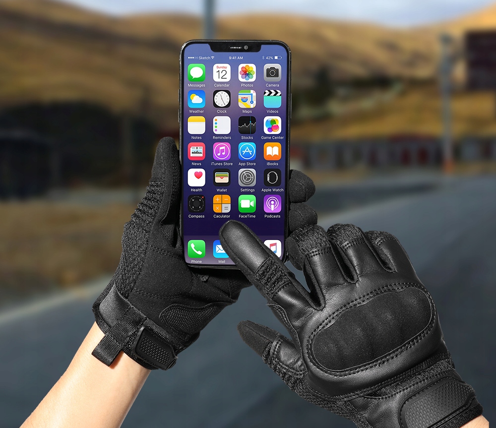RĘKAWICE MOTOCYKLOWE EKO SKÓRA DOTYKOWE CZARNE XL Rozmiar XL