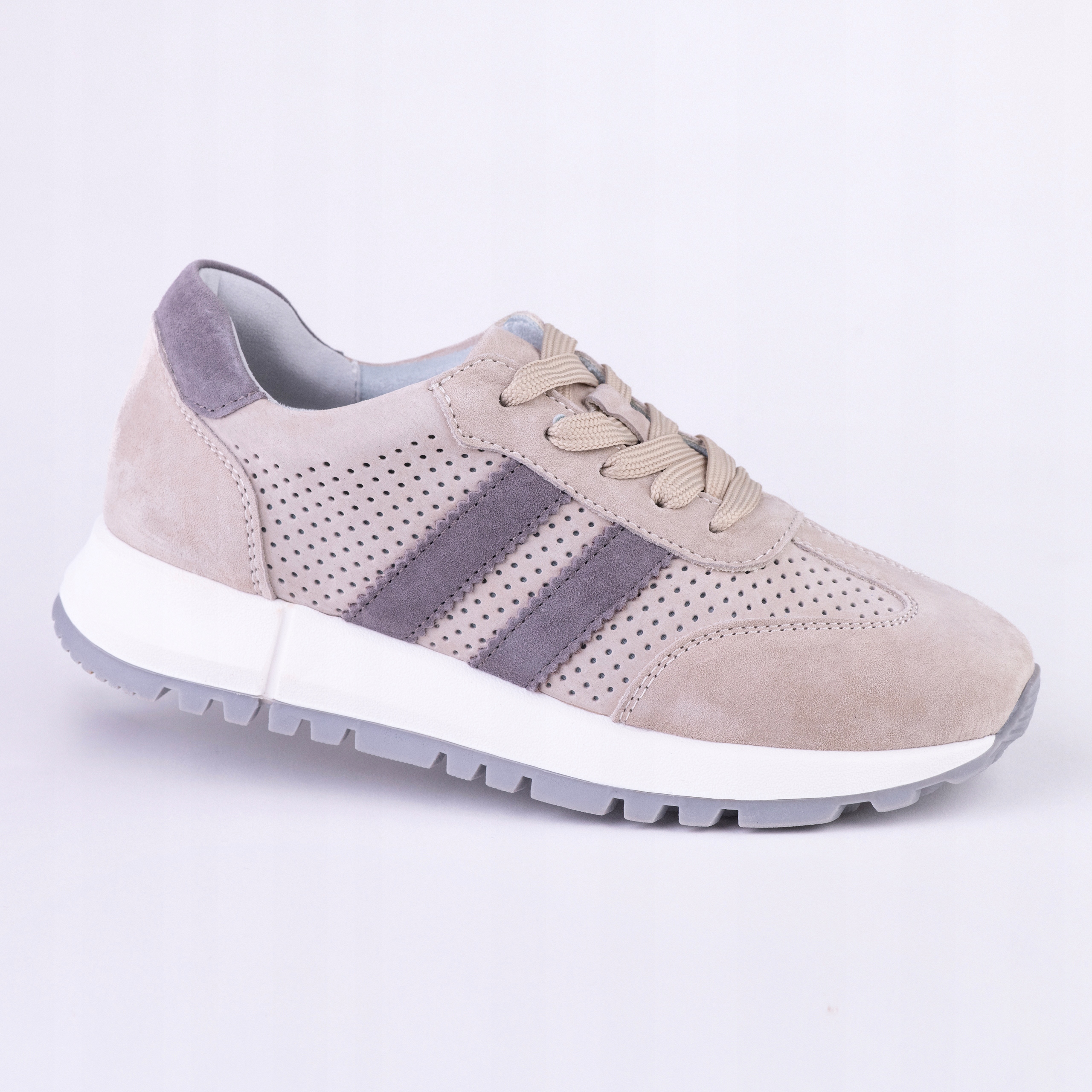 Dámské sportovní kožené tenisky Goodin GD-LX1157 semiš ažurová barva světle béžová 37