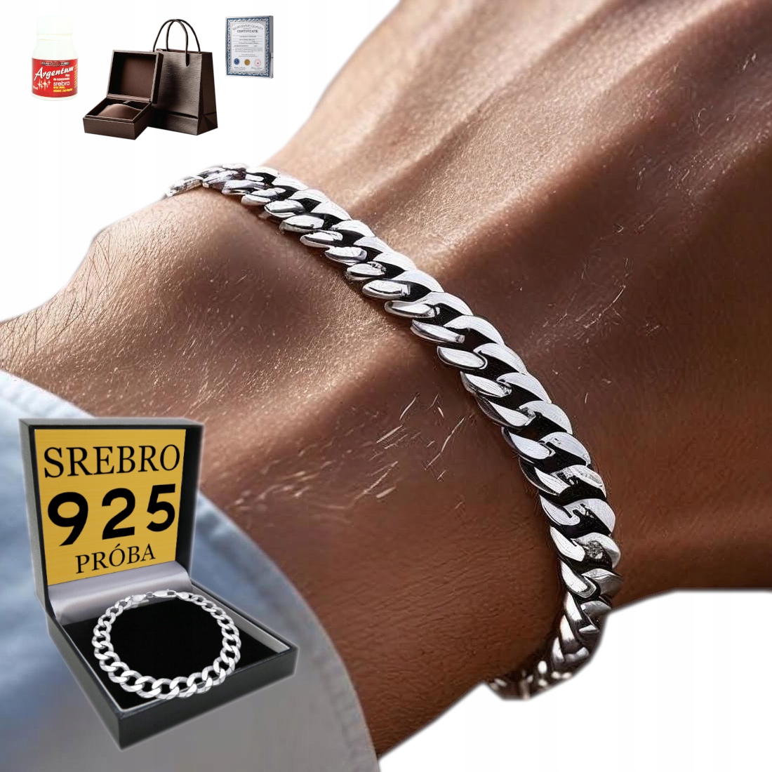 Bransoletka Srebrna Męska Srebro 925 Pancerka 4,5mm Pełna Bransoleta Włoska