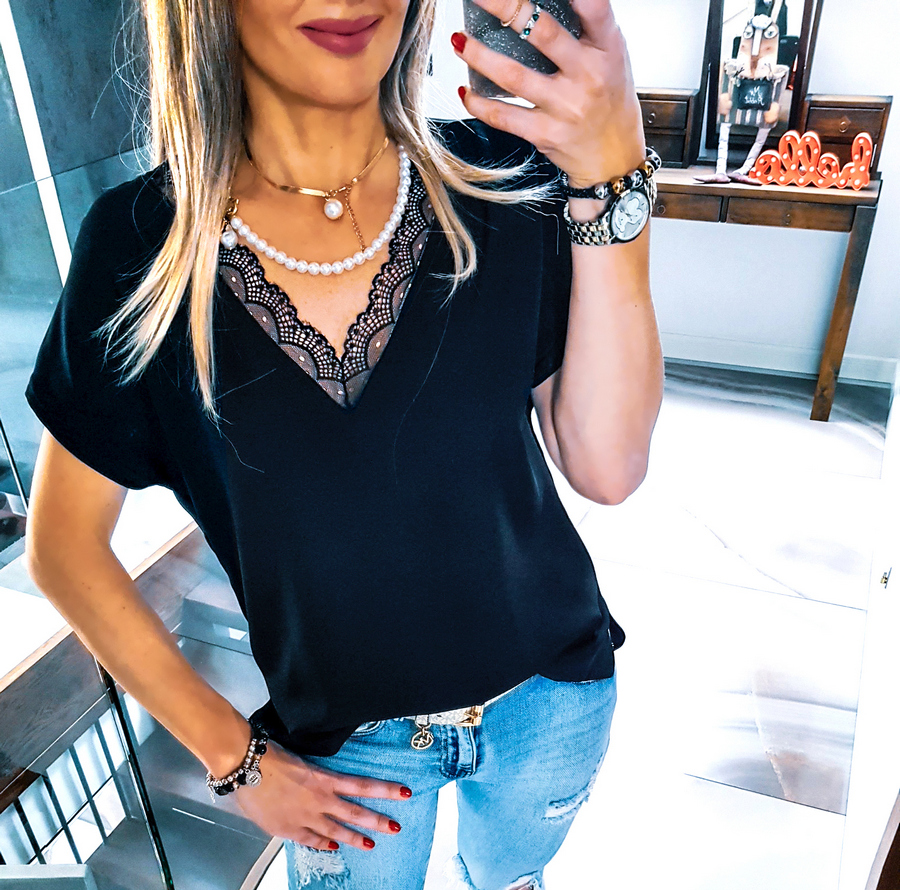 . BIAŁA BLUZKA ELEGANCKA POD ZAKIET KORONKA V Rozmiar 4XL