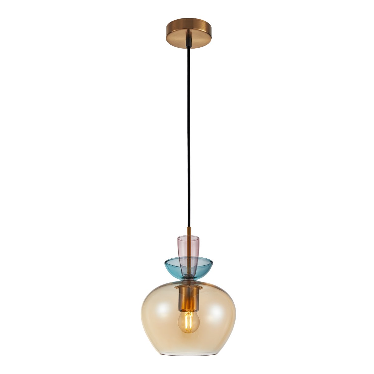 Lustr Pendel Jantarový Stínidlo Kov E27 Moderní 26 cm Fanda Italux