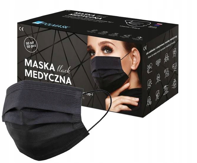 

Polskie Maseczki Medyczne Czarne 50 Sztuk