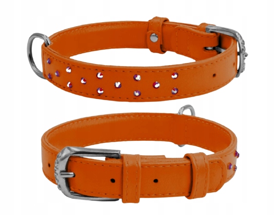 Levně Obojek Pro Psa Z Kůže Waudog Collar 25 MM 38-49 CM Oranžový Zirkony