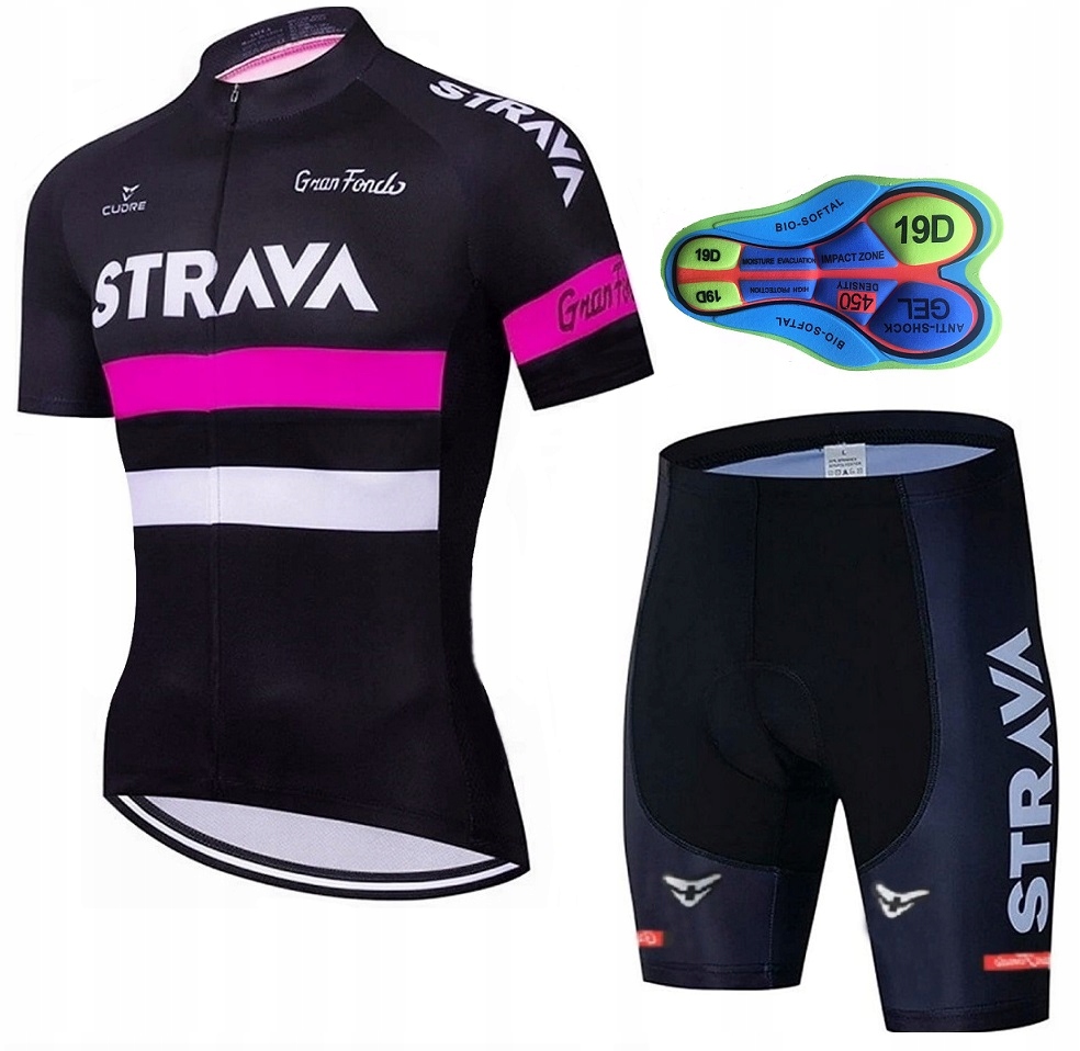 STRÓJ ROWEROWY STRAVA SPODENKI ŻELOWE KOSZULKA KOMPLET KOLARSKI RÓŻOWY XL