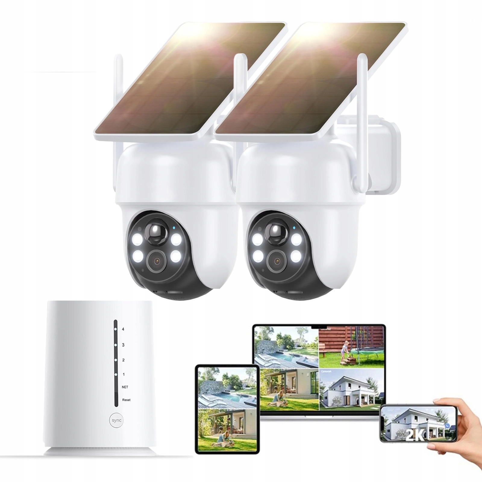 Solarna bezprzewodowa kamera zewnętrzna Zestaw z 2 kamera z stacją bazową