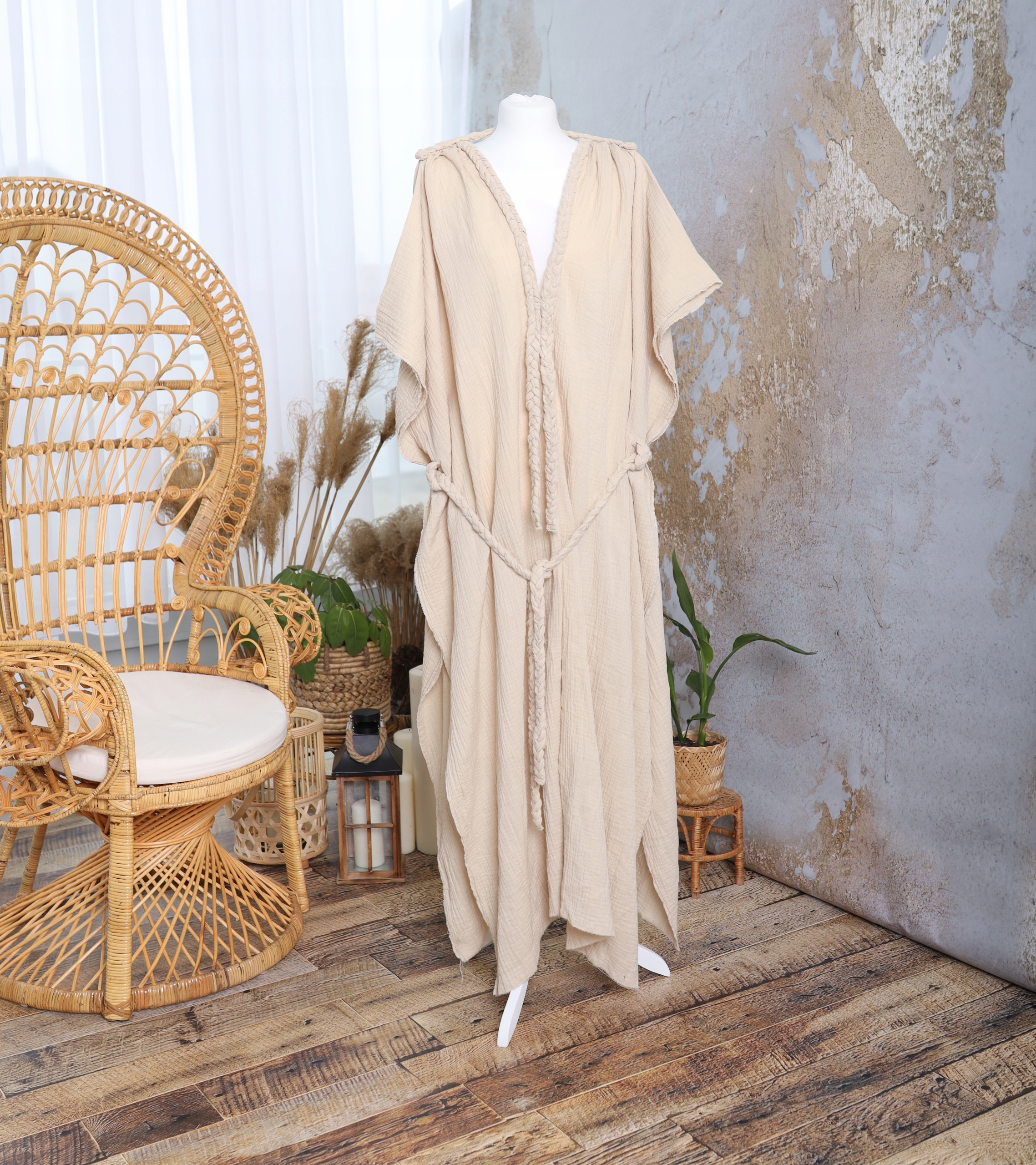 Boho Pareo-Sukienka Plażowa maxi z MUŚLINU PL prod Wzór dominujący bez wzoru