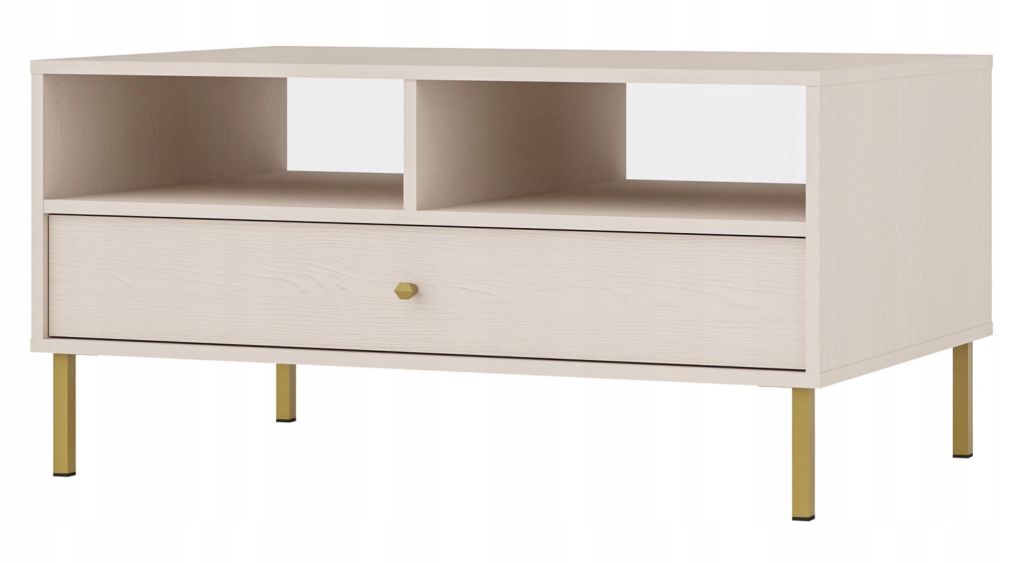 Kávový stolek Oktio s zásuvkou a policemi 100 cm, béžový, pískový