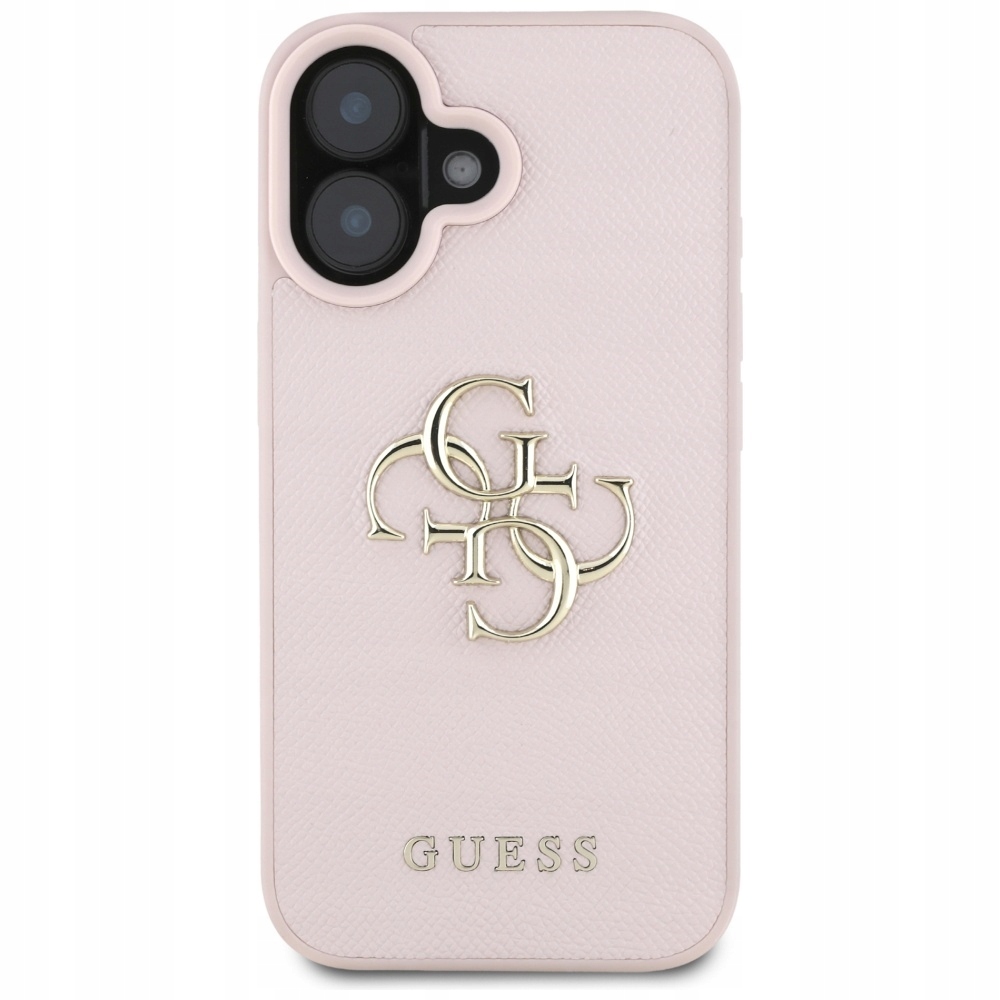 Pouzdro Guess pro iPhone 16, růžové zadní kryt, elegantní kryt, spousta loga
