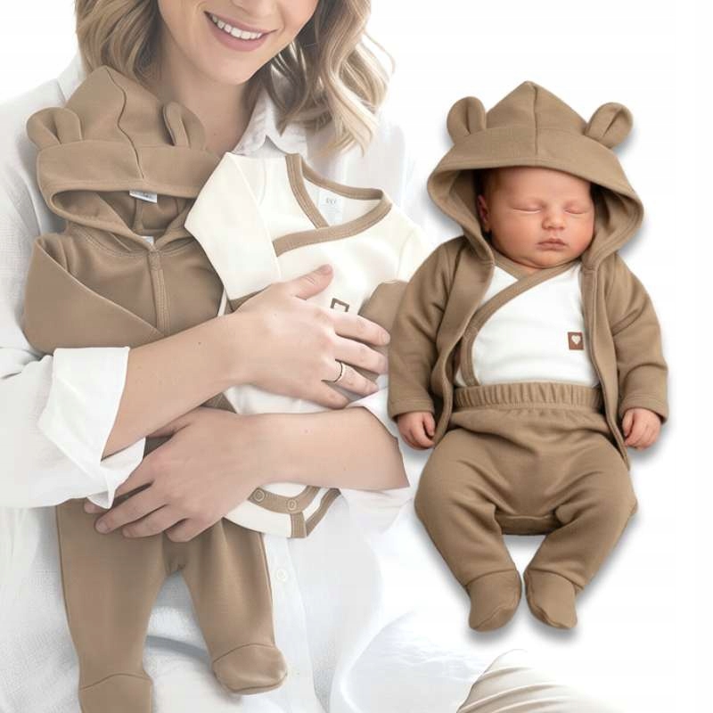 Brązowy Bawełniany zestaw Wyprawka Niemowlęca Baby Shower r. 56