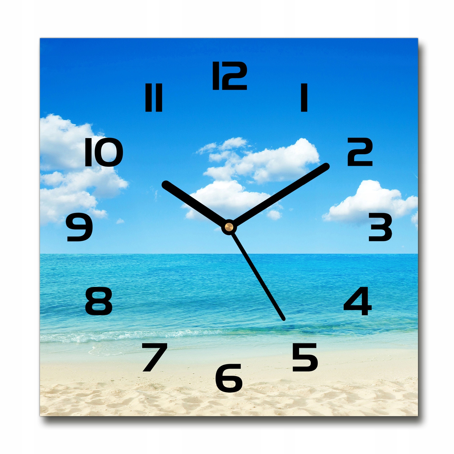 

Kwadratowy cichy szklany zegar Rajska plaża 30x30
