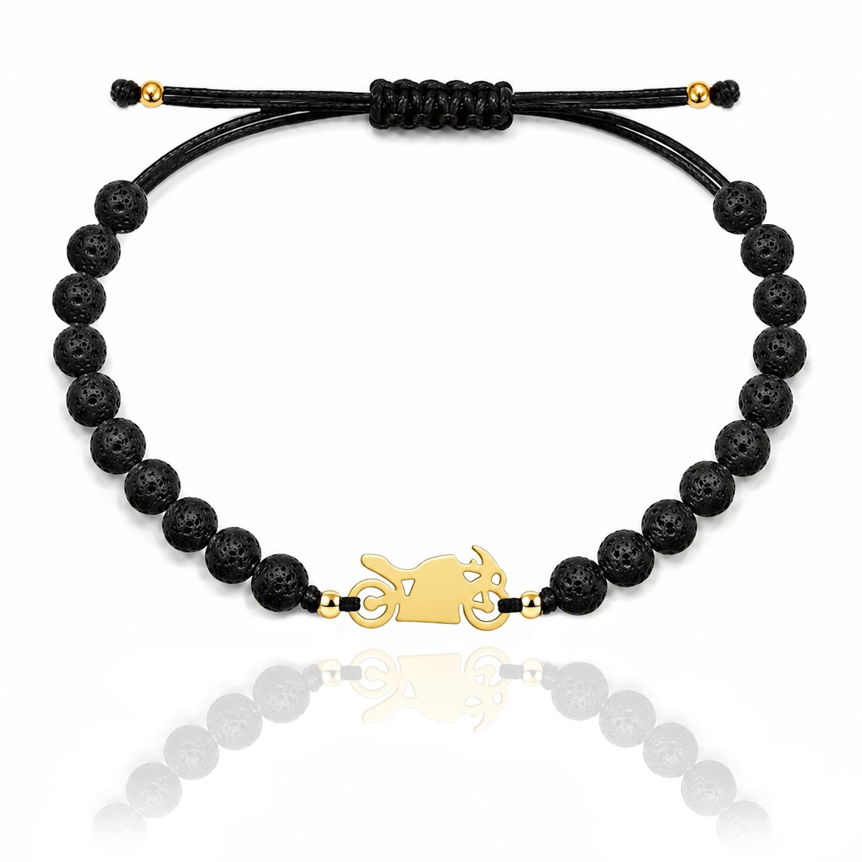 Náramek na provázku motorka závodník s kameny obsidián pr. 585