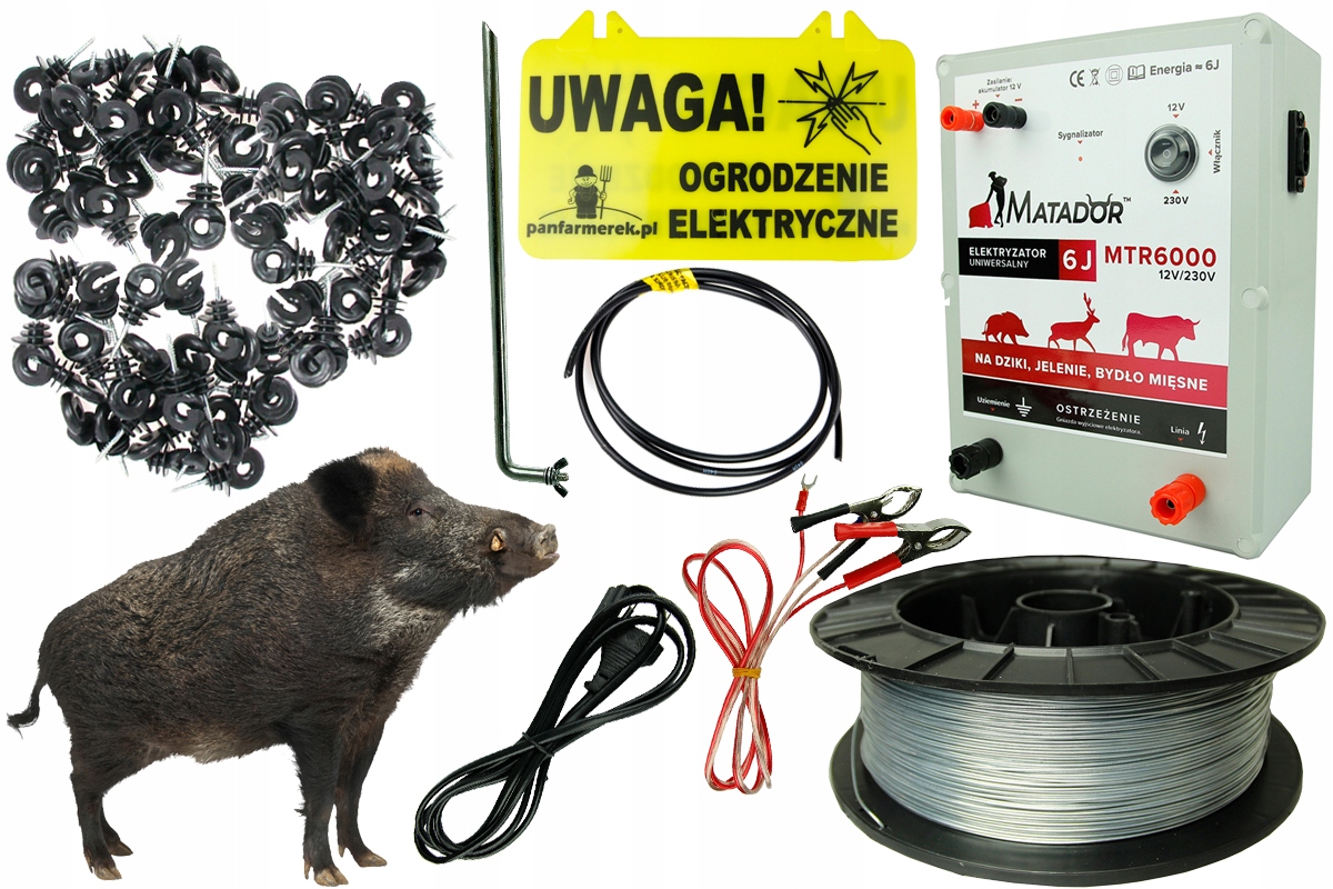 Ogrodzenie Elektryczne Dziki Sarny 6J Pastuch Elektryzator Izolatory Drut