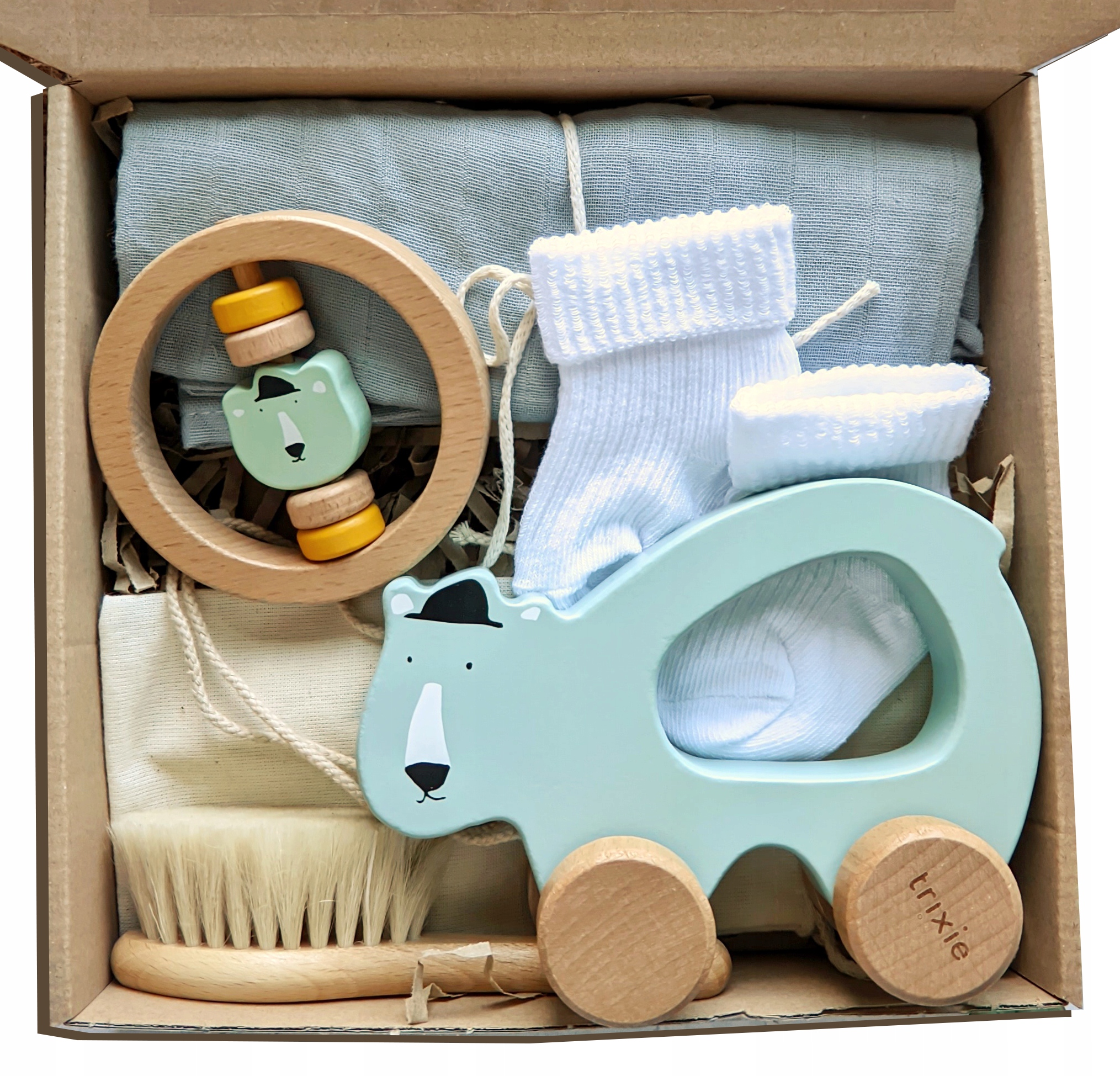 mátová výbavička dárek pro novorozence medvídek máta