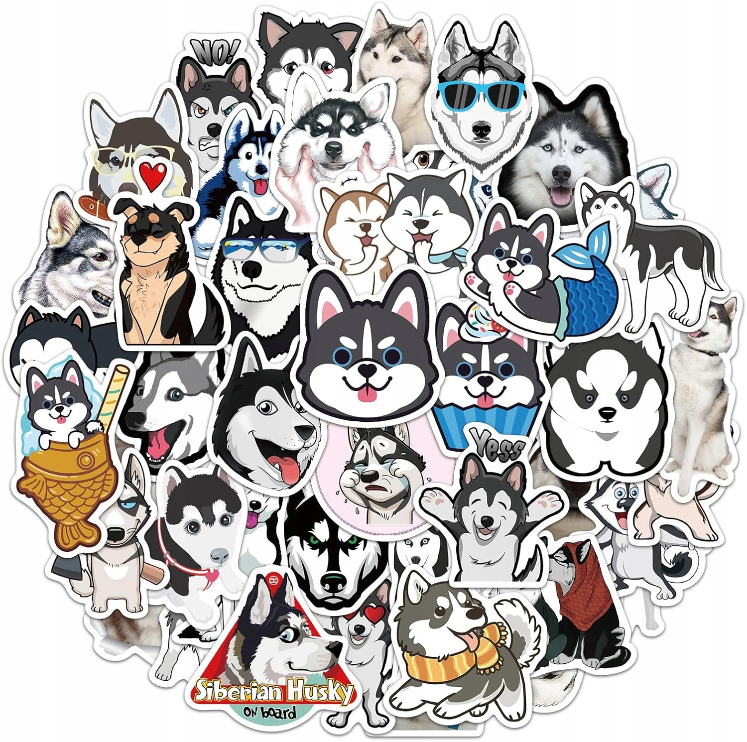 Zestaw 50 naklejek Husky z psami , zabawne naklejki z memów