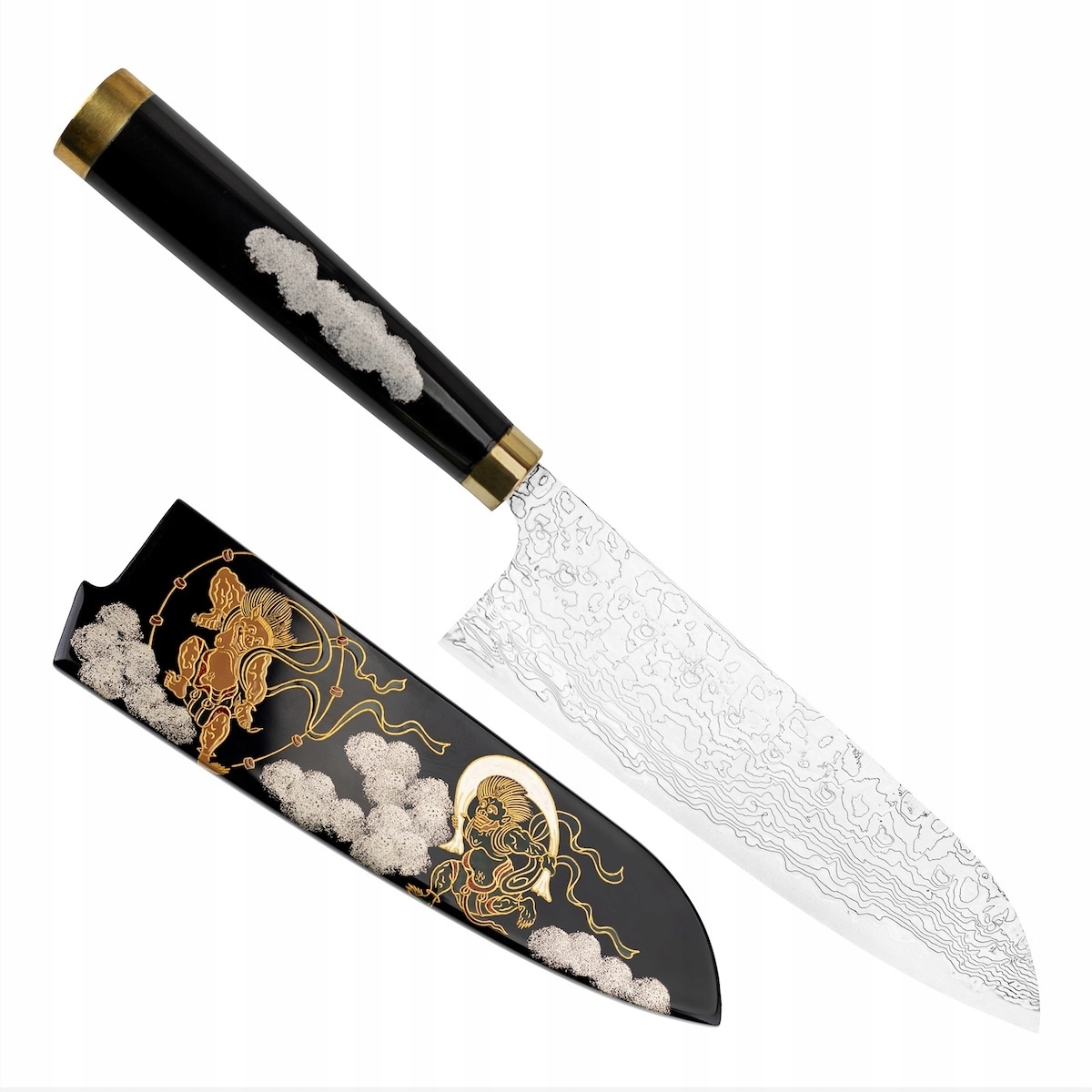 Takeshi Saji Art Fujin Raijin Kuty R-2 Japonský Nůž Santoku 18 cm a Saya