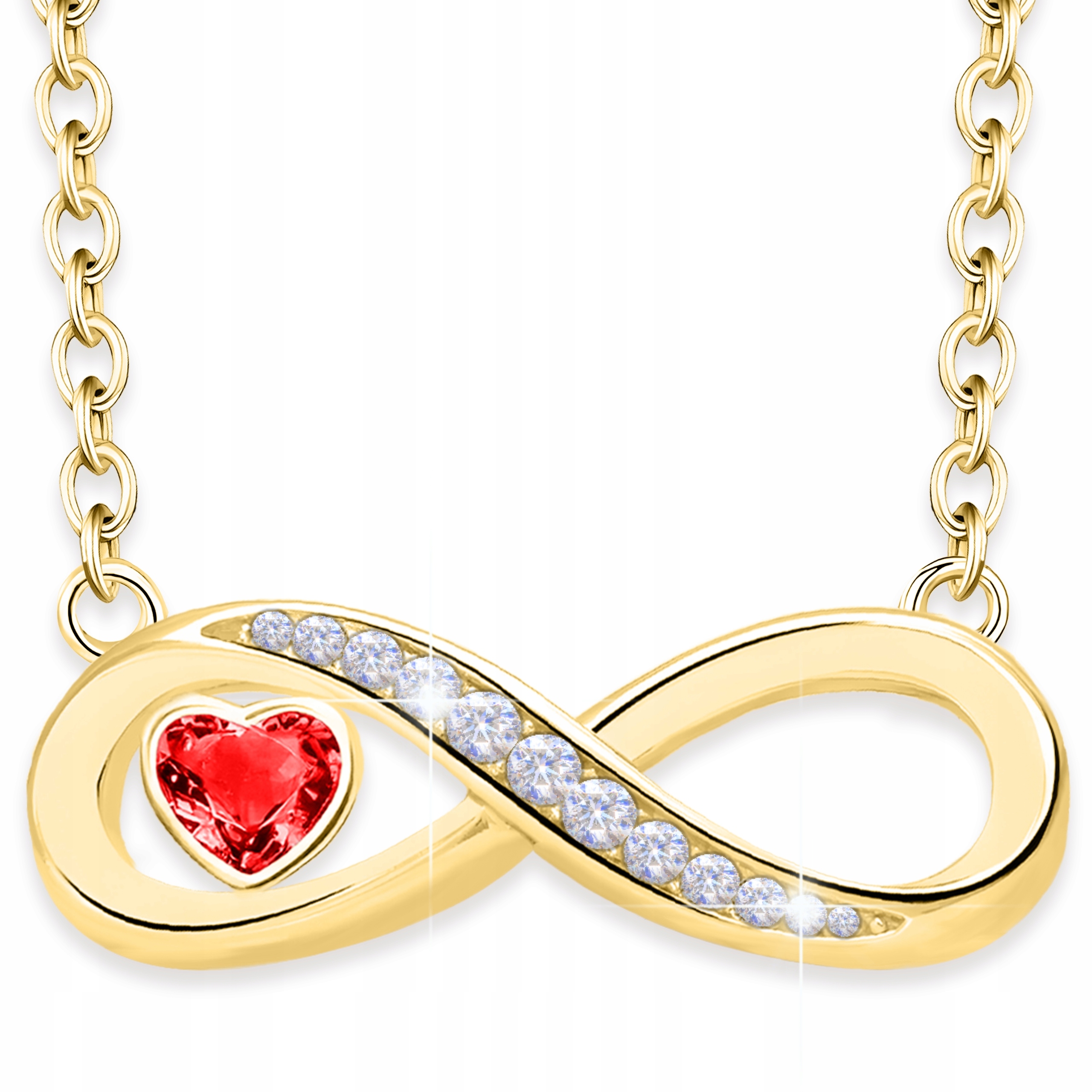 Zlatý náhrdelník Nekonečno Srdce Křišťál Červená Zirkon Stříbro 925