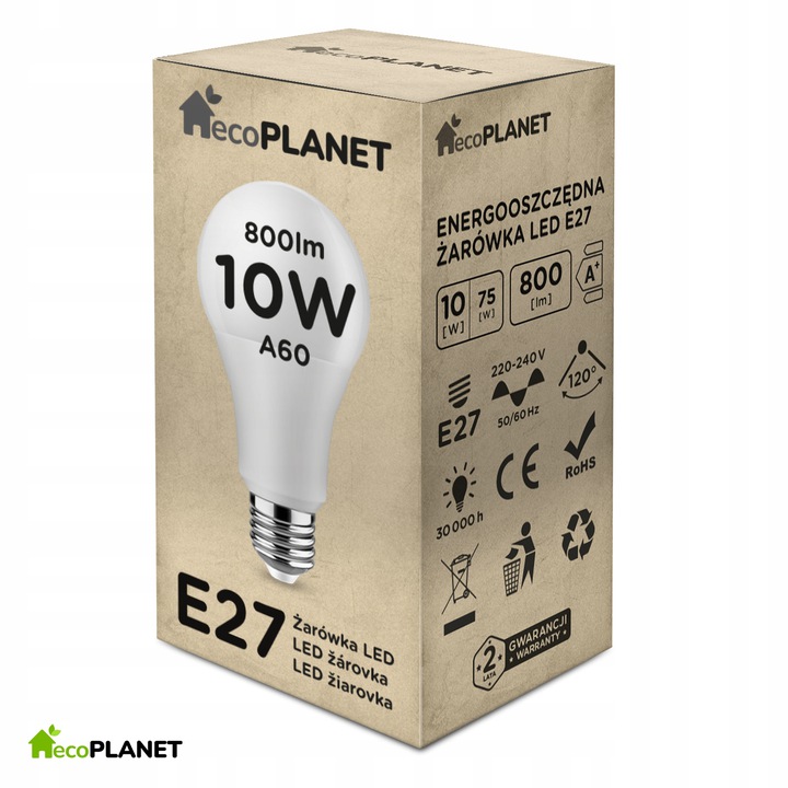 

Żarówka Led E27 A60 10W 800lm Barwy Nwww ecoPLANET