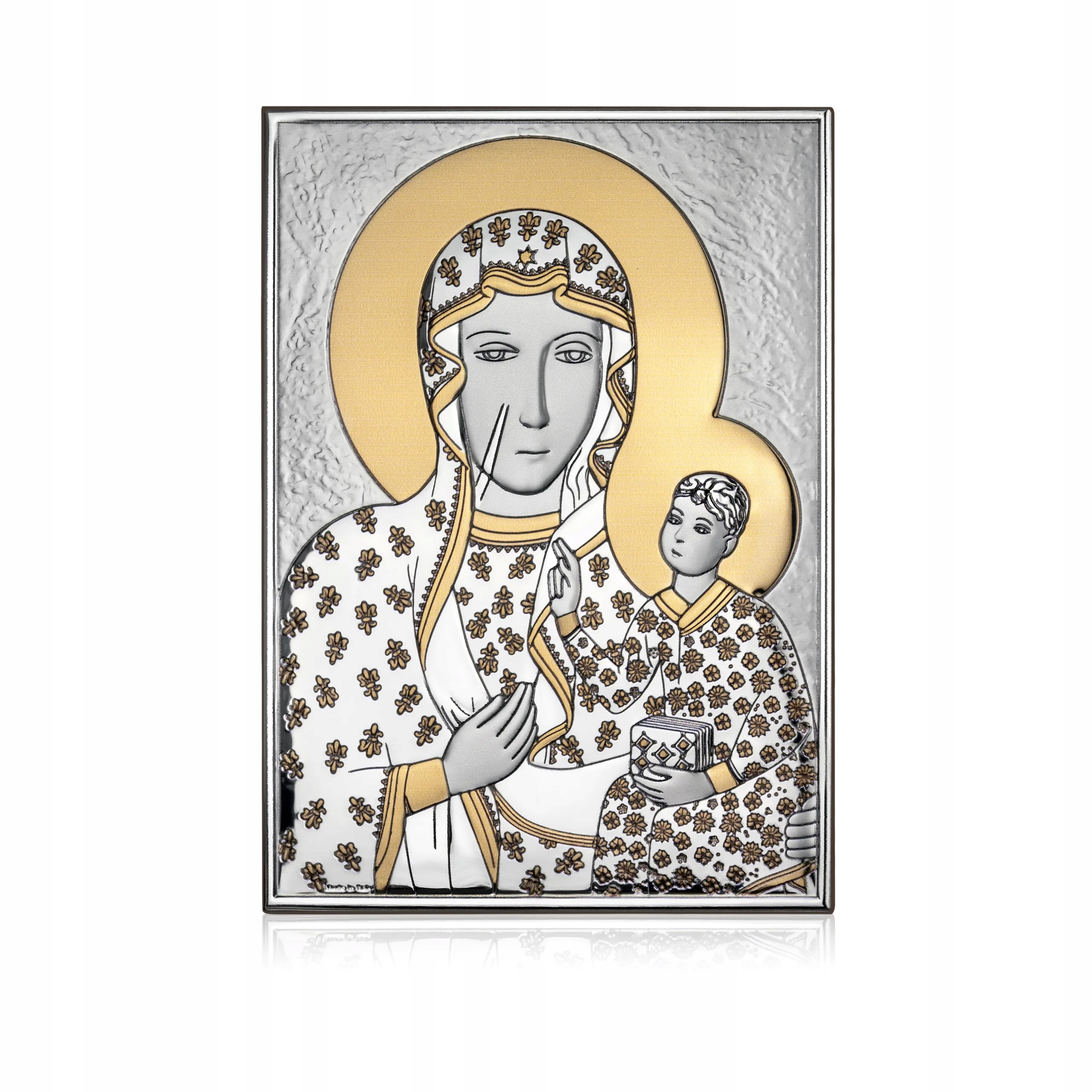 Obrazek Matki Boskiej Częstochowskiej srebrny kolorowany Rozmiar: 8x12 cm