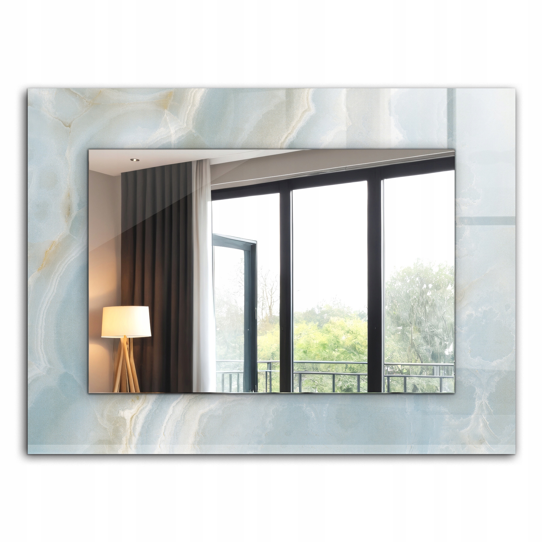 Kúpeľňové závesné zrkadlo s ozdobným skleneným rámom Modrý mramor onyx 80x60