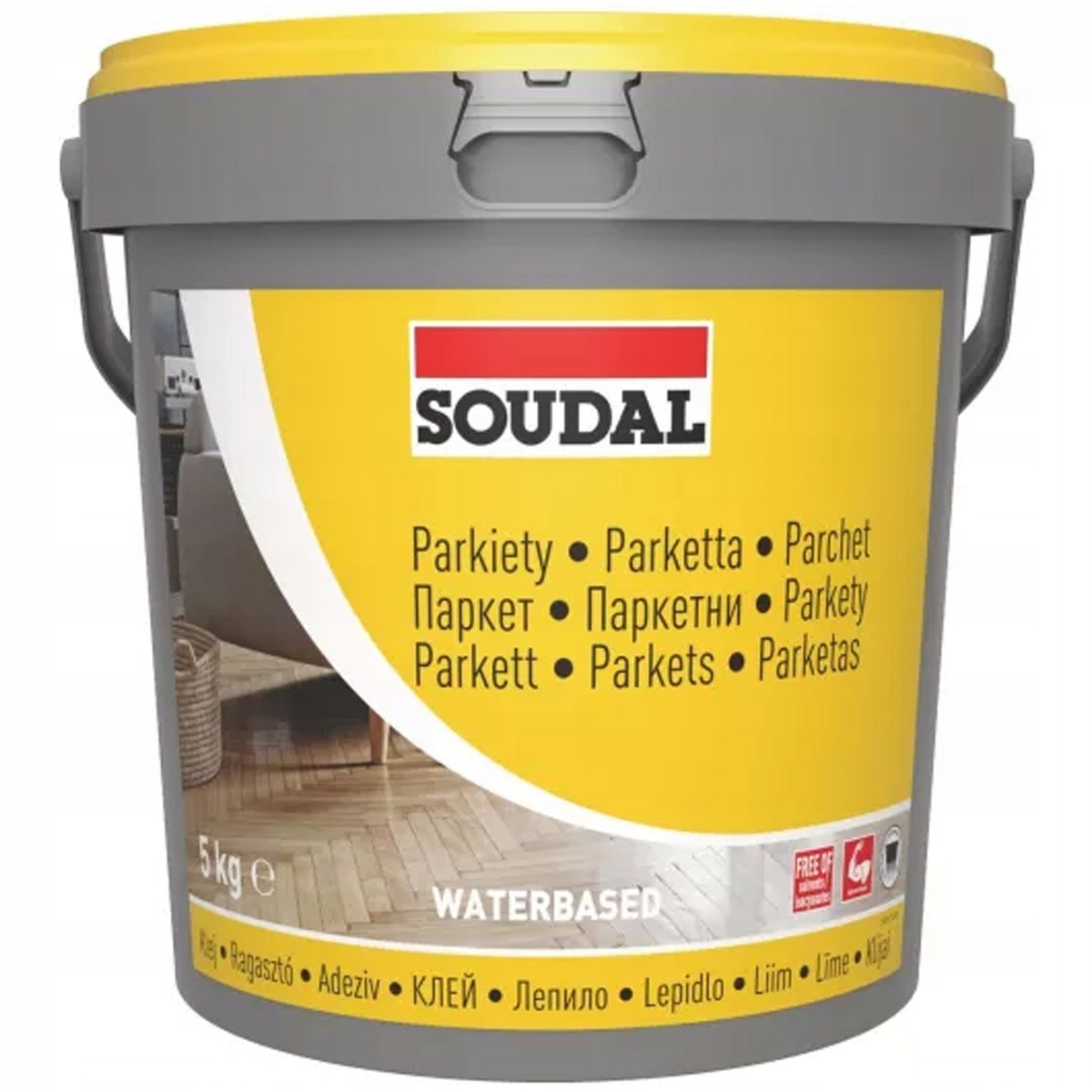 Soudal 68A lepidlo na parkety, mozaikové sendvičové desky, laminát, 5 kg, vodní