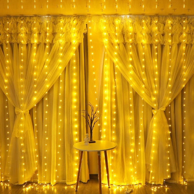 KIMUWOTE Kurtyna Świetlna 2x2m 200 LED Wodoodporna USB Ciepła Biała — miniatura 3