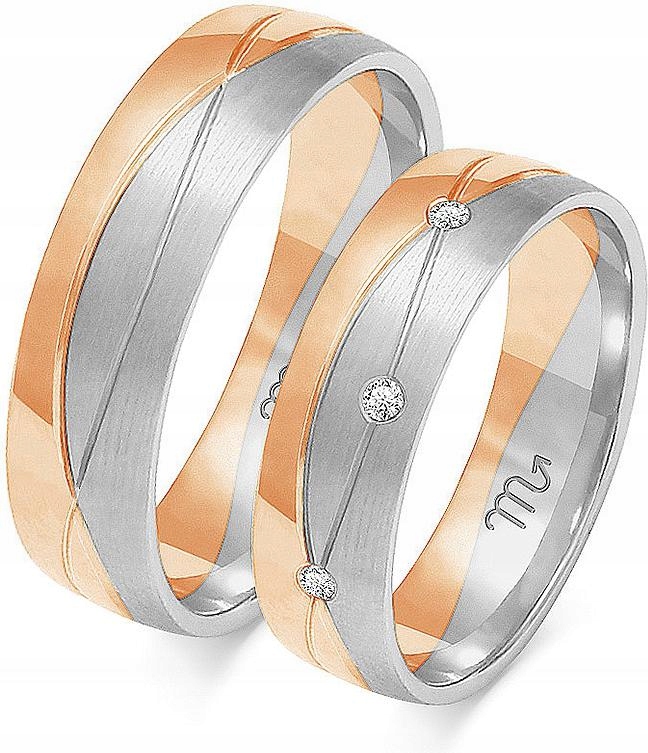 Růžově zlaté moderní snubní prsteny 585 velikost 29 30 31 svatební kolekce gravírování