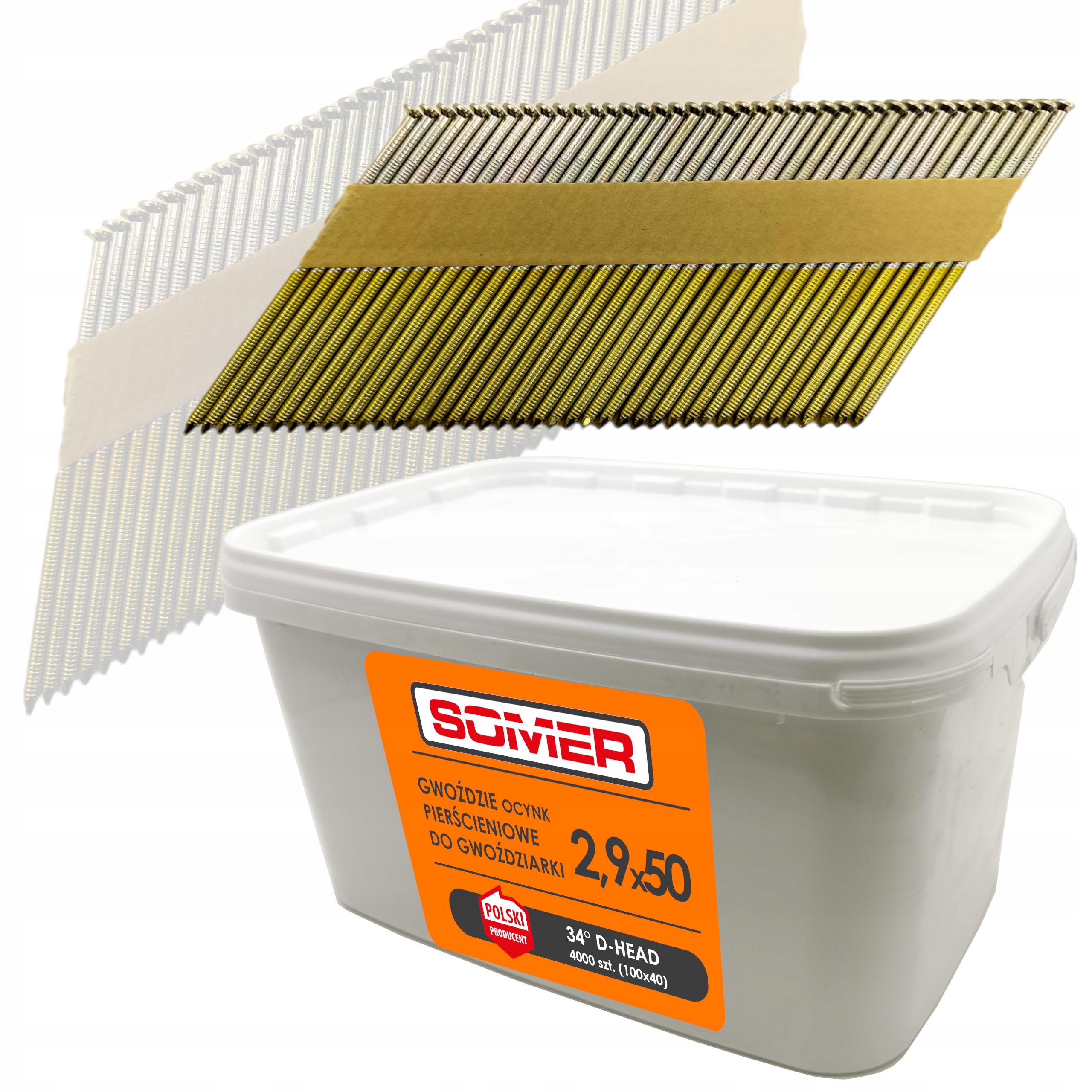 GWOŹDZIE DO GWOŹDZIARKI OCYNKOWANE ŁĄCZONE PAPIEREM 2,9x50 R 4000 SZT OCYNK