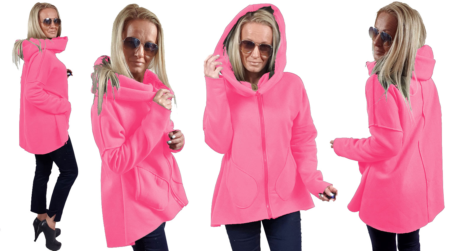 

Asymetryczna Bluza Tunika Kardigan Komin Kaptur Xs