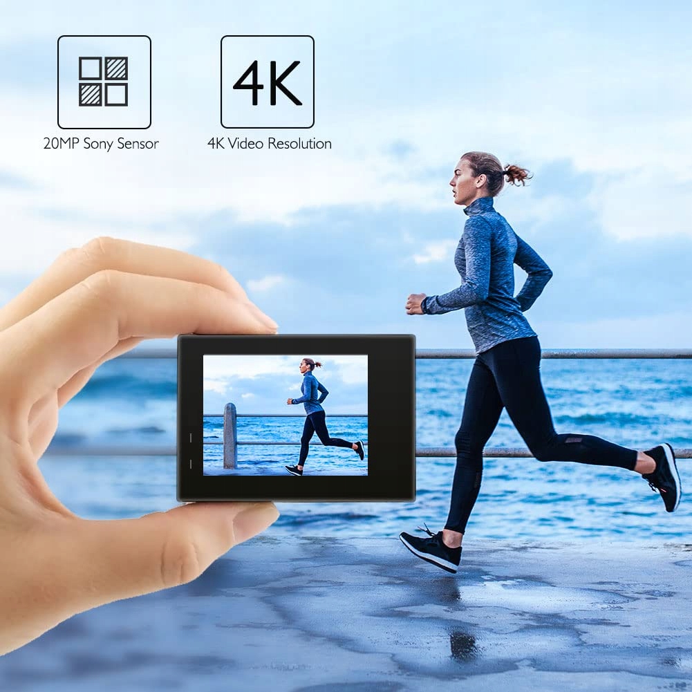 AKASO Kamera Sportowa 4K 20MP Wodoodporna Stabilizacja Zoom 30m Zestaw — miniatura 2