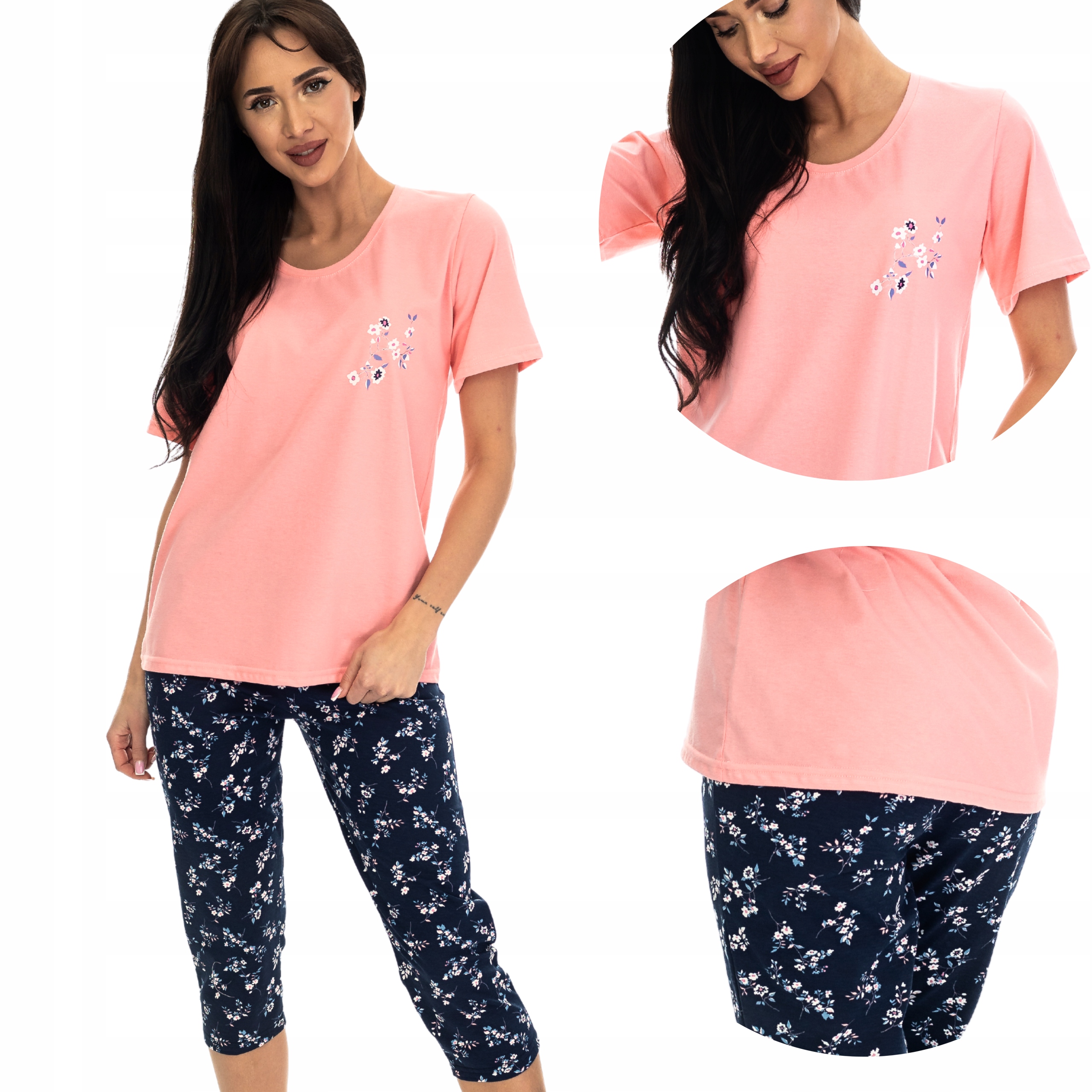 PIŻAMA DAMSKA KR.RĘKAW 3/4 SPODNIE KUBA POMARAŃCZ GRANAT 3XL