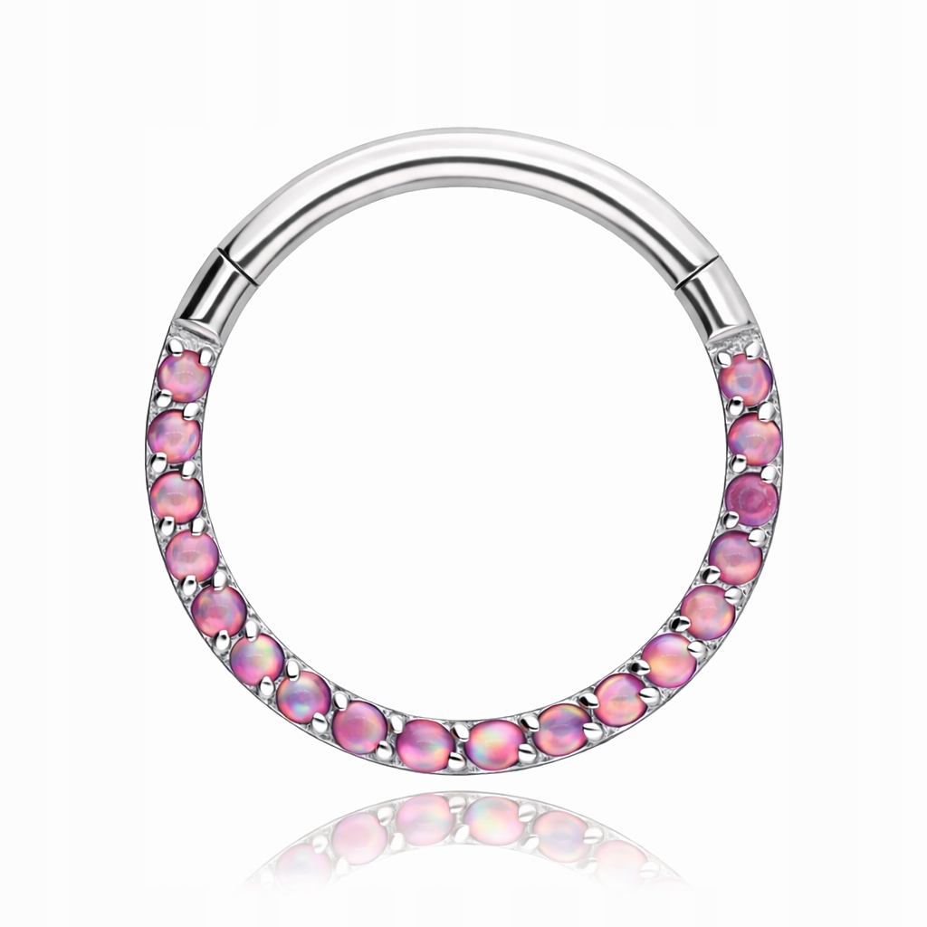 Titanový náušník kolečko cliker s růžovým opálem OP22 stříbrný 1,2/10