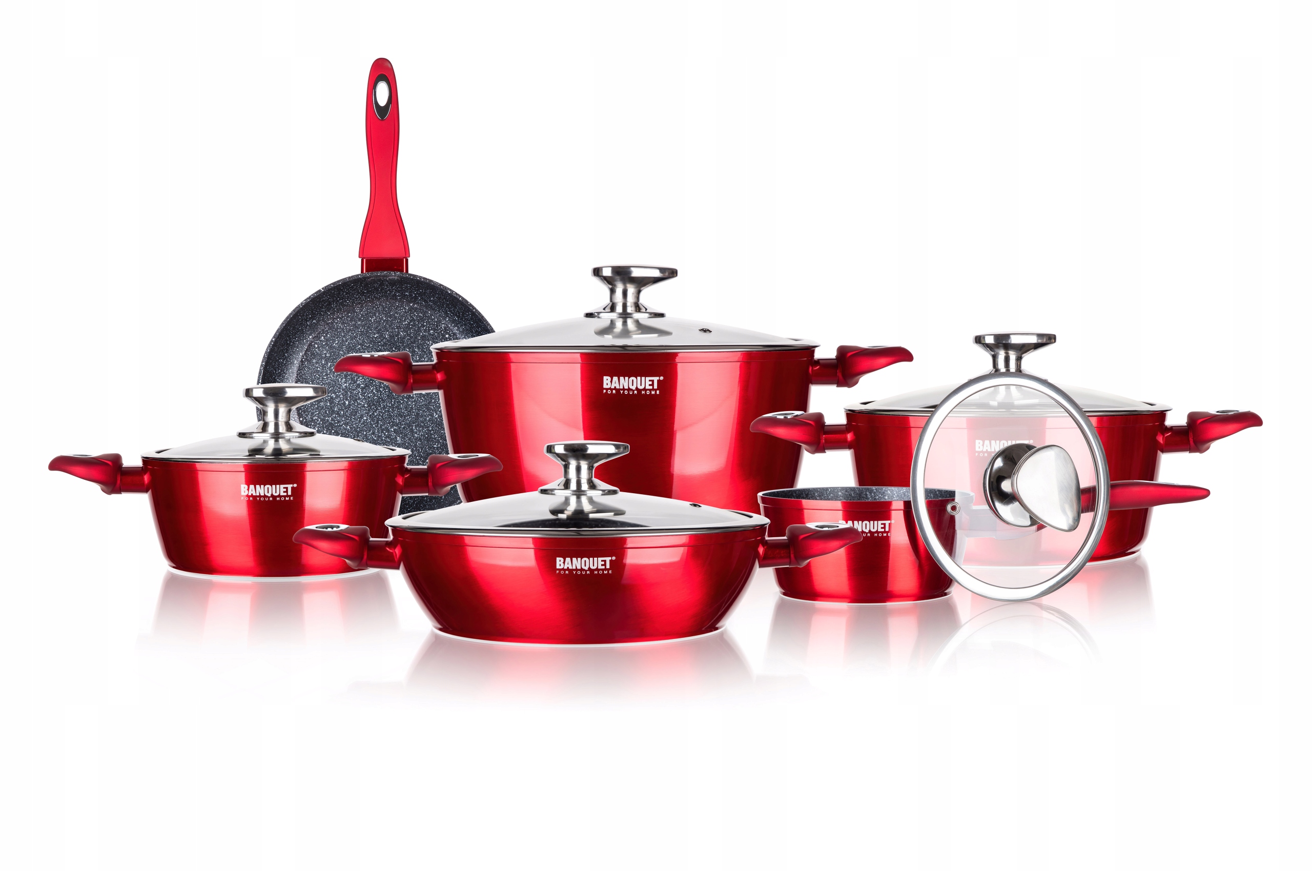 GARNKI BANQUET Metallic RED 11el zestaw garnków