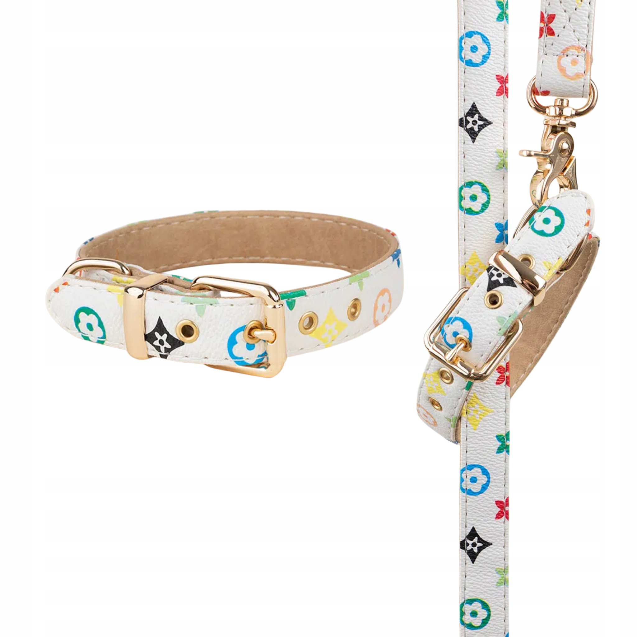 Levně Stylový kožený obojek pro psa LV Puppy Bílý XL