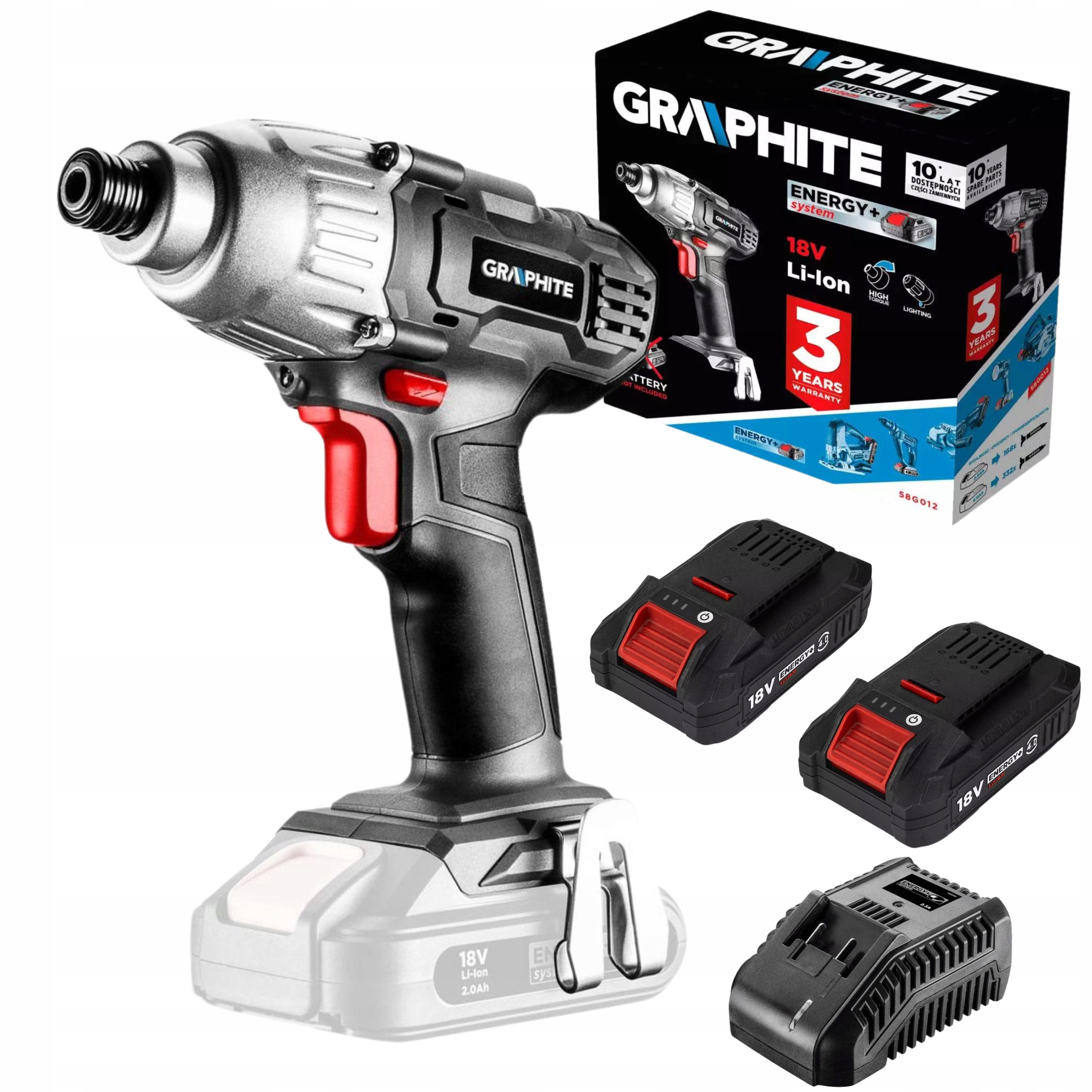 Zakrętarka Akumulatorowa Udarowa 180Nm 2x Bateria 4Ah +Ładowarka Graphite