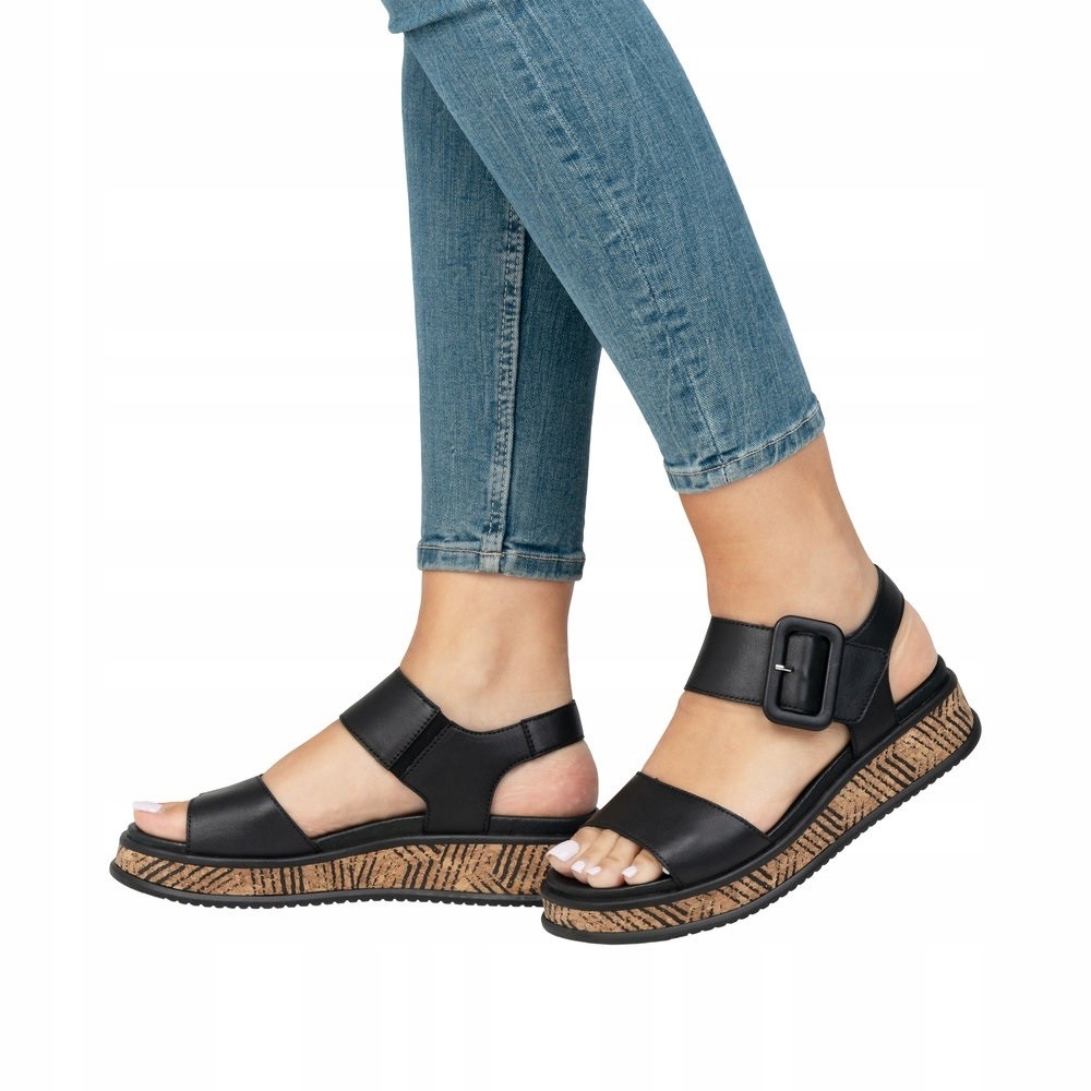 Dámské kožené sandály Rieker s tlustou podrážkou, vel 38