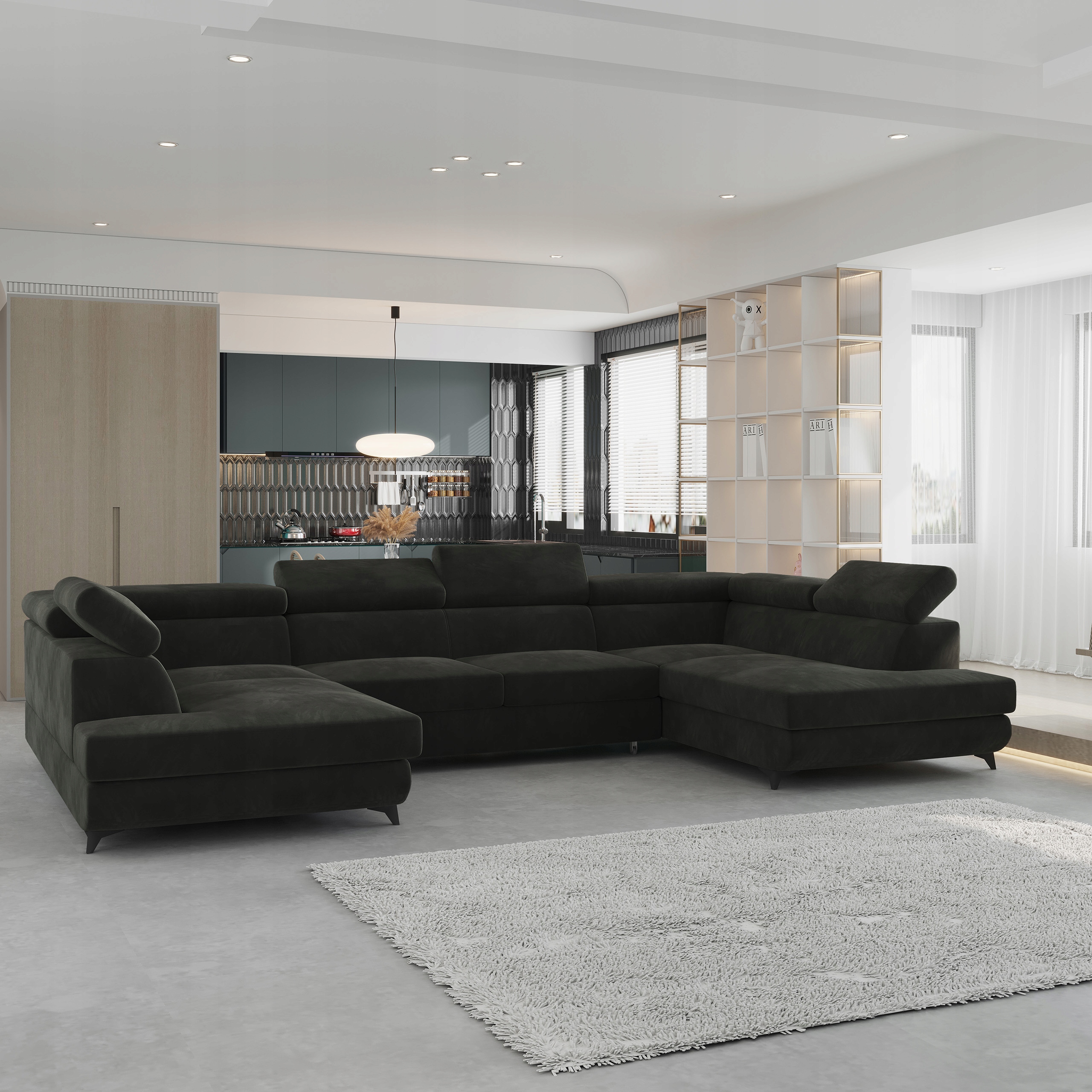 Rohová Sedací Souprava Vintessa Funkce Spania Glamour Velur Černá