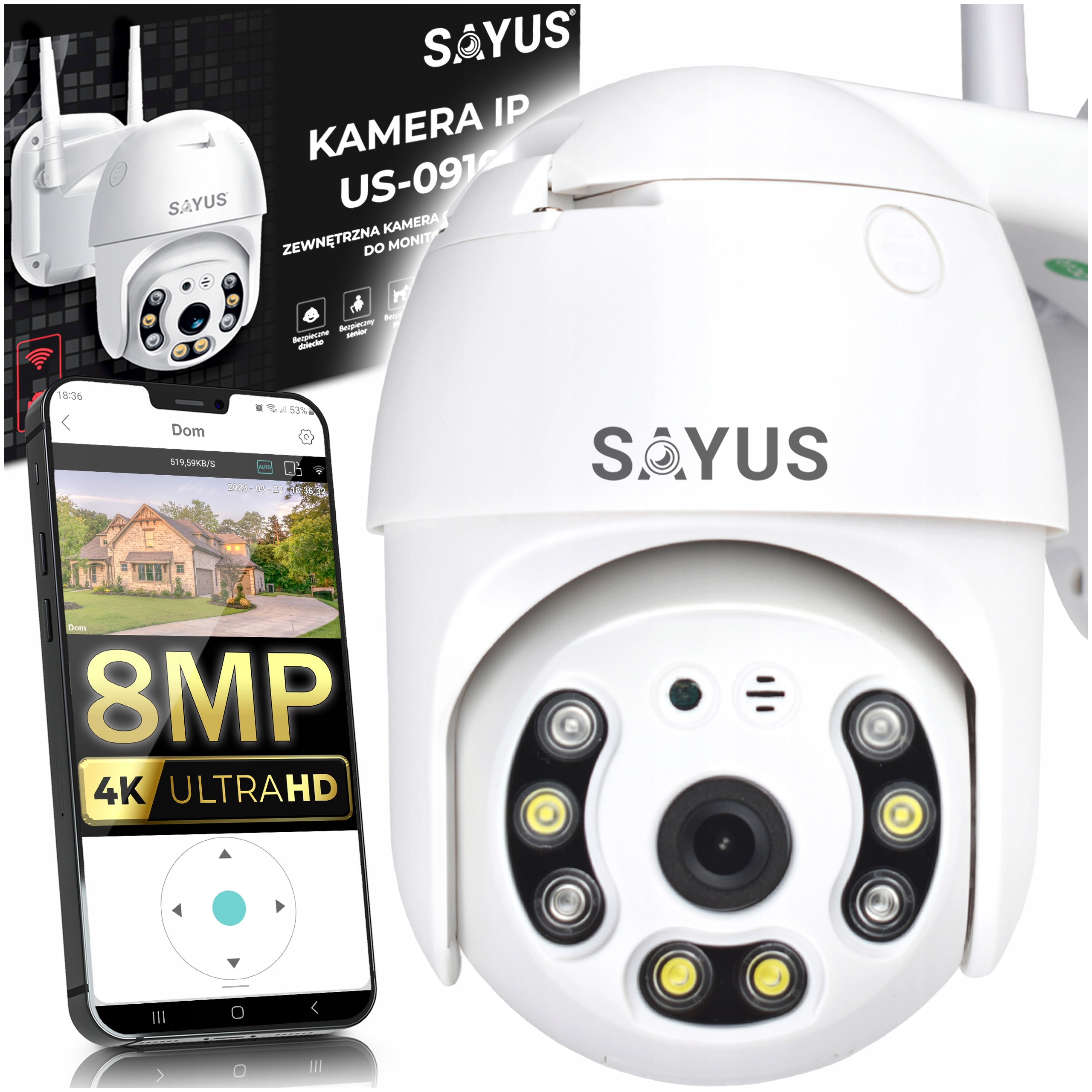 Venkovní Wifi Kamera Otočná 8MPx 4K Ultra Hd Ip 6xZOOM Detekce 8MP