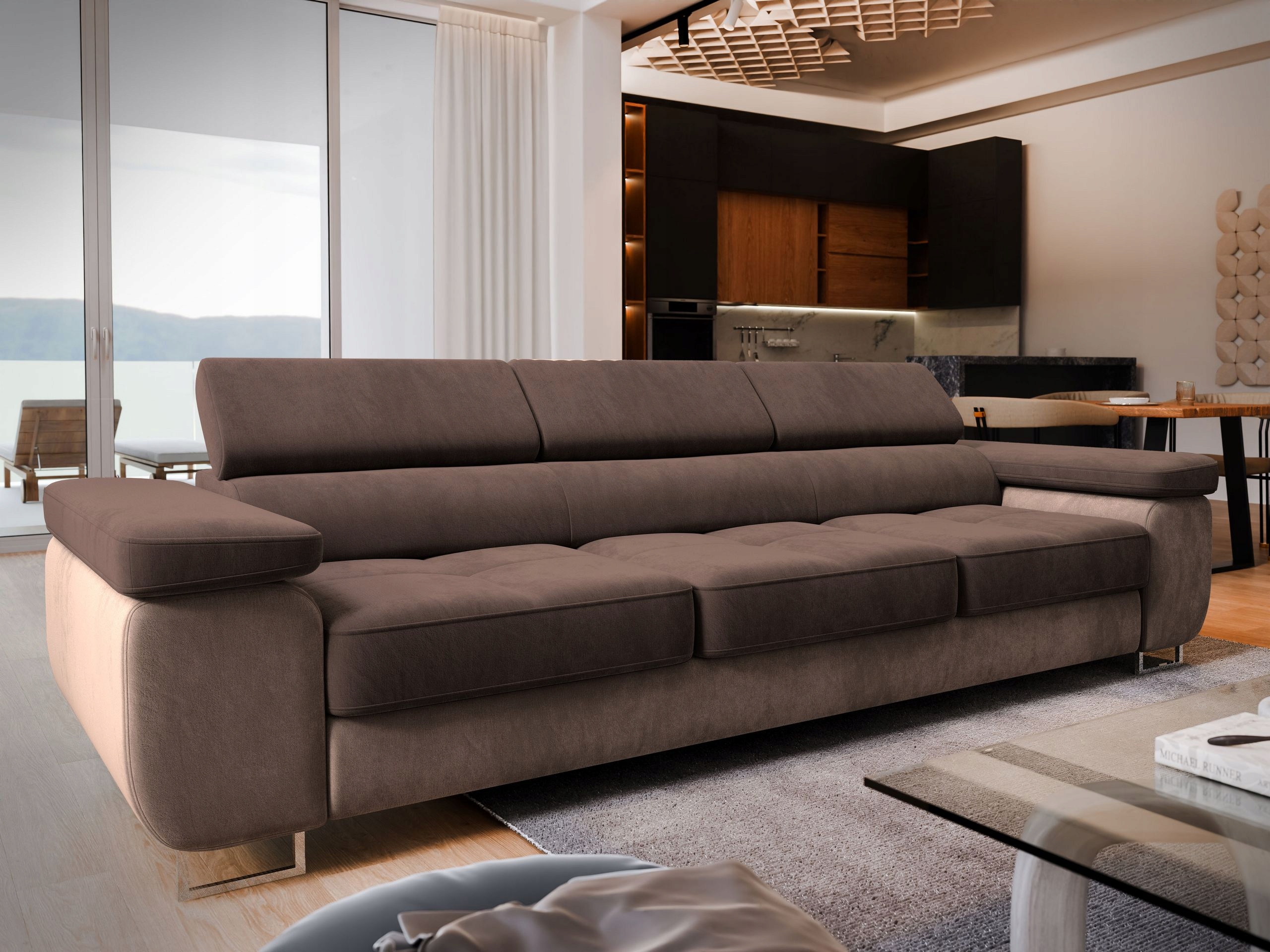 Sofa Mosine nastavitelné opěrky hlavy Funkce Spaní moderní Velur pružina