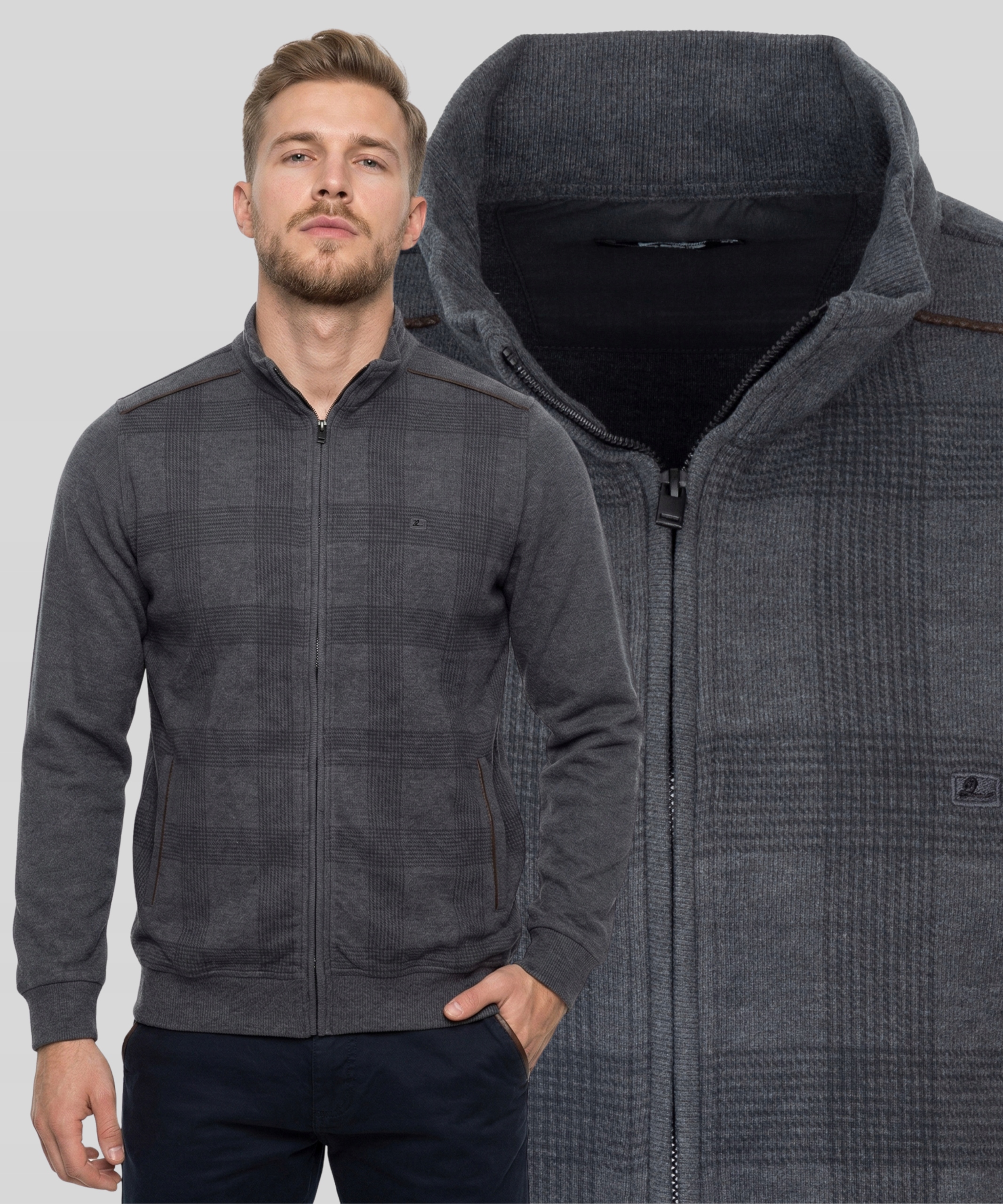 Bluza męska rozpinana klasyczna ciepła bawełna L Szara