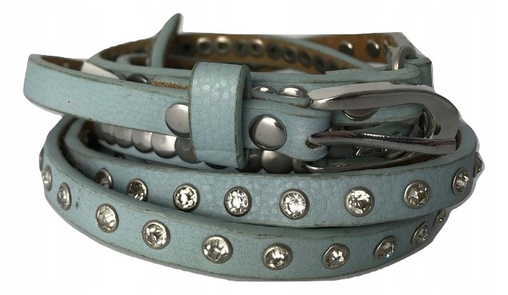 

Pasek Damski Wąski 1cm Niebieski Długi cyrkonie