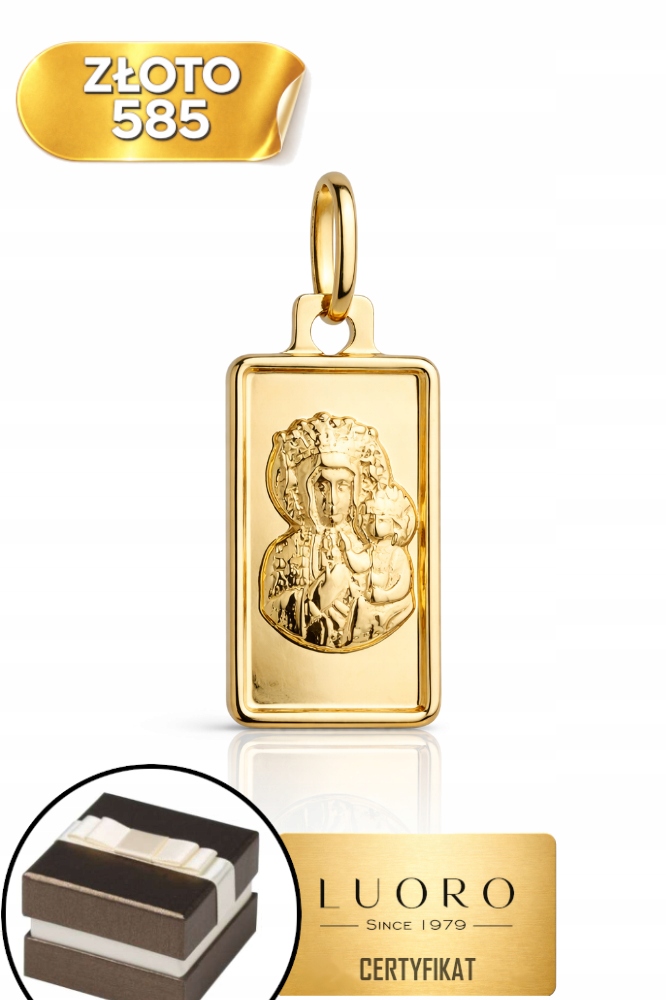 Zlatý Medailon 585 14K Panna Maria Čenstochovská Žluté Zlato 2,1 CM